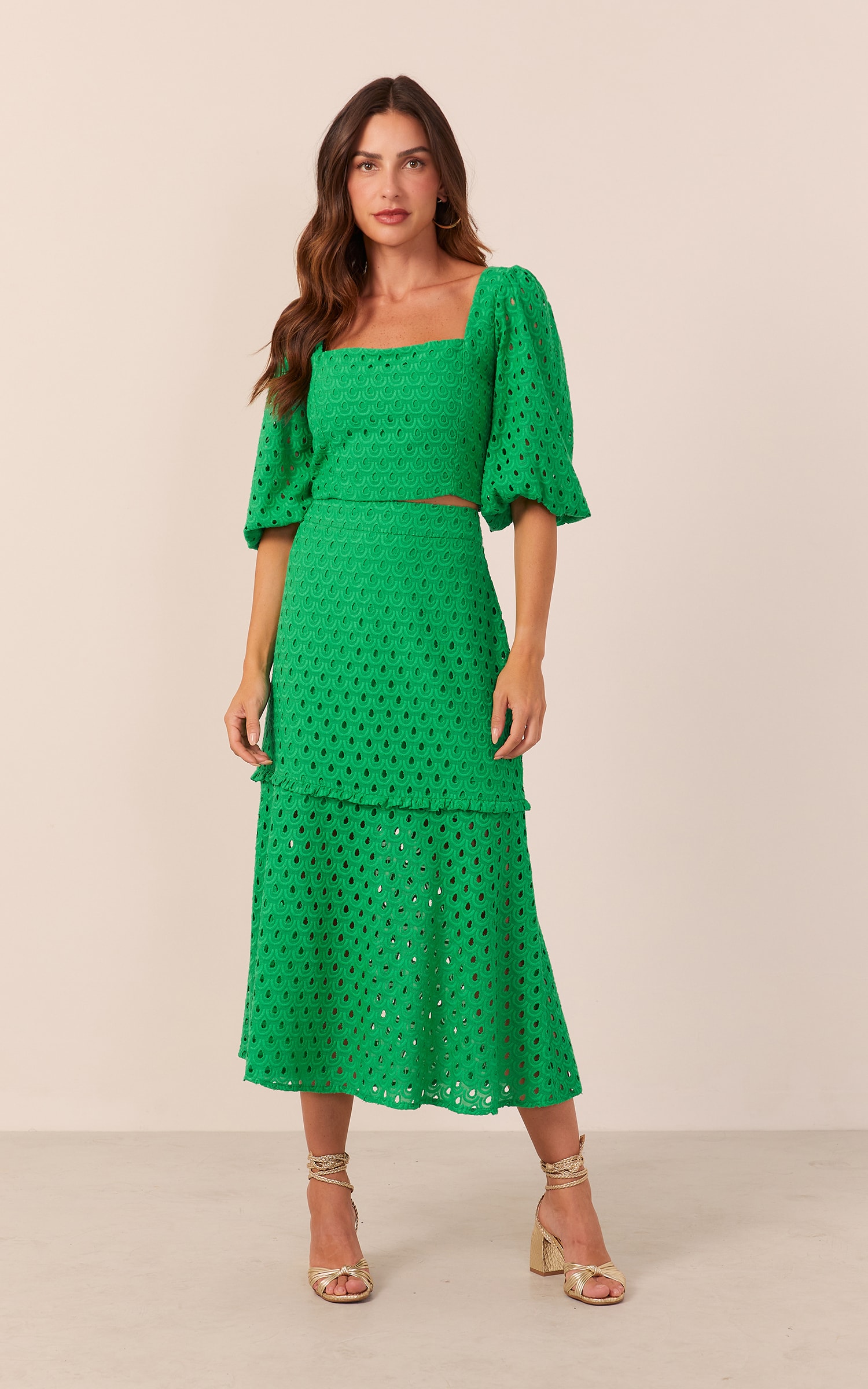 Cropped Brisa Manga Bufante Verde Bandeira
