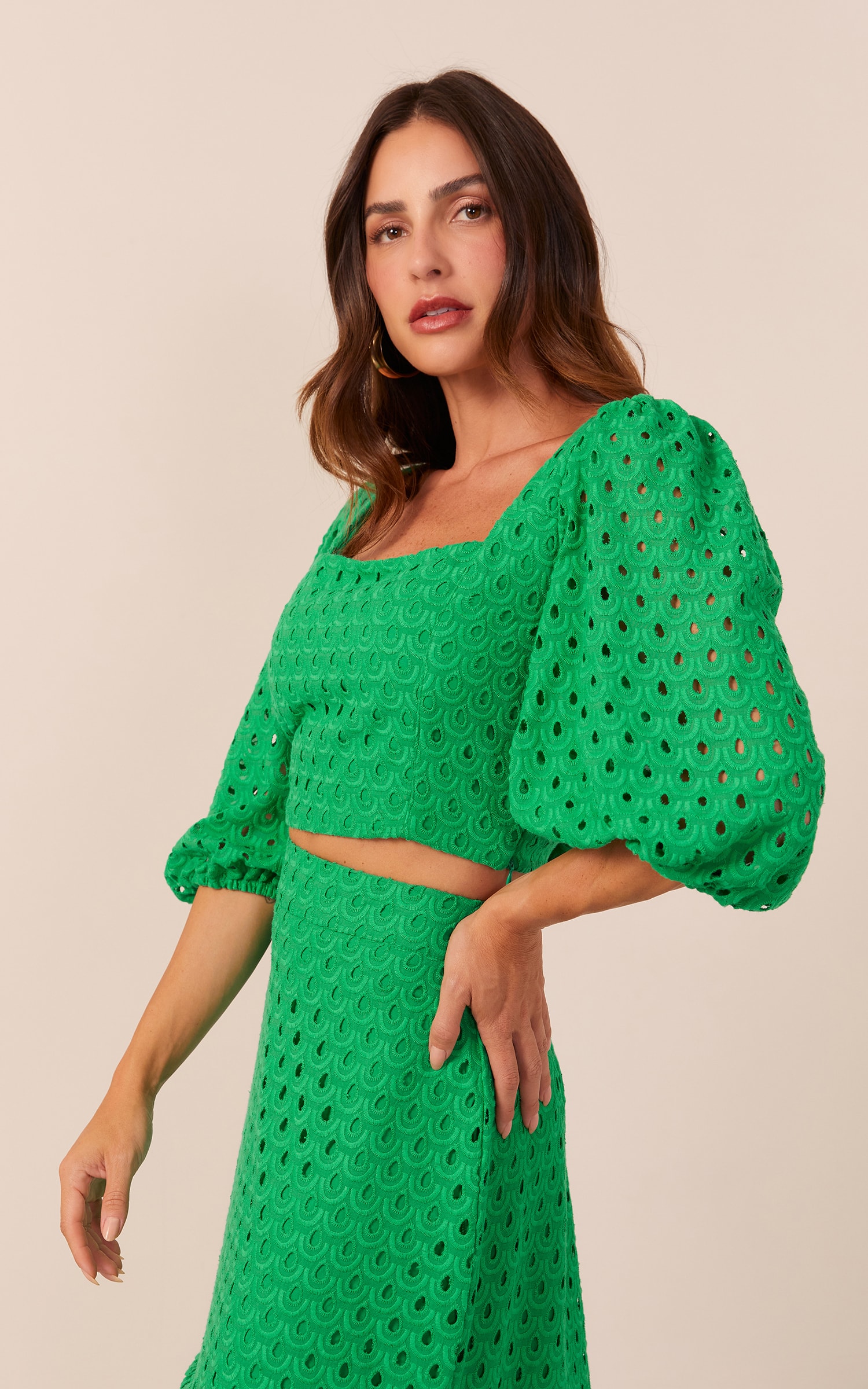 Cropped Brisa Manga Bufante Verde Bandeira