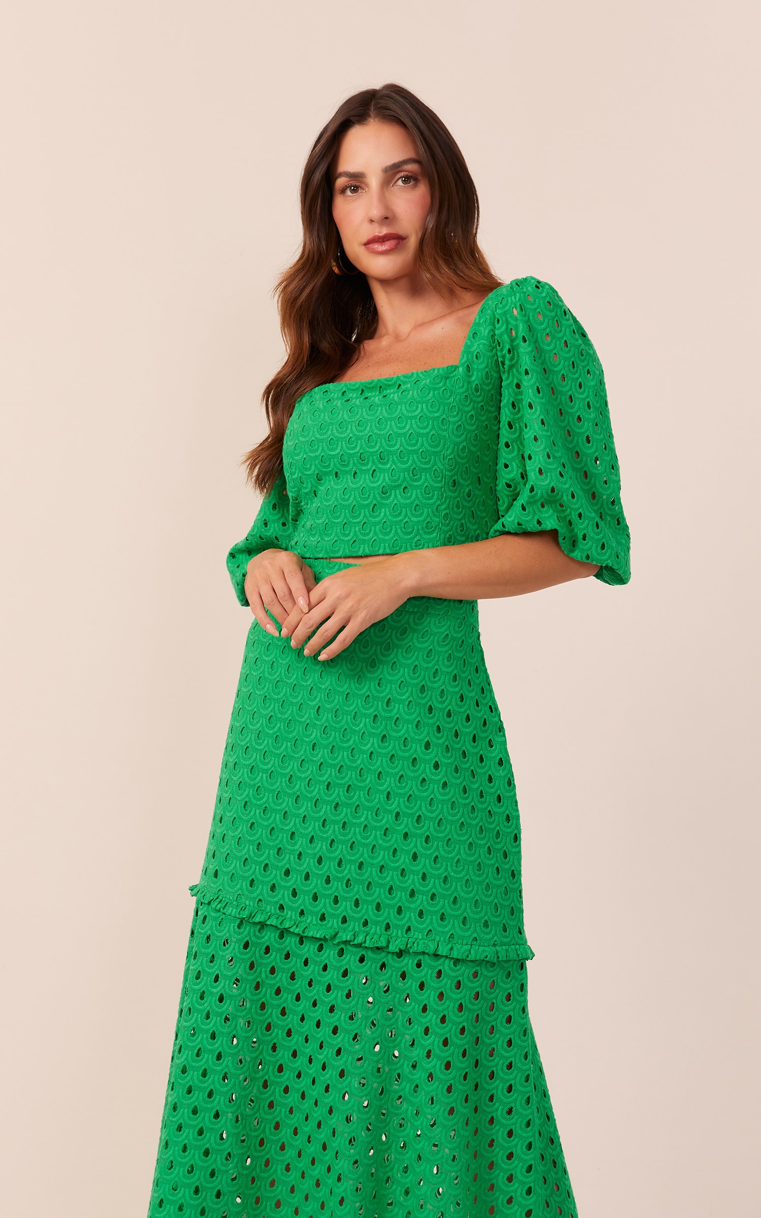 Cropped Brisa Manga Bufante Verde Bandeira