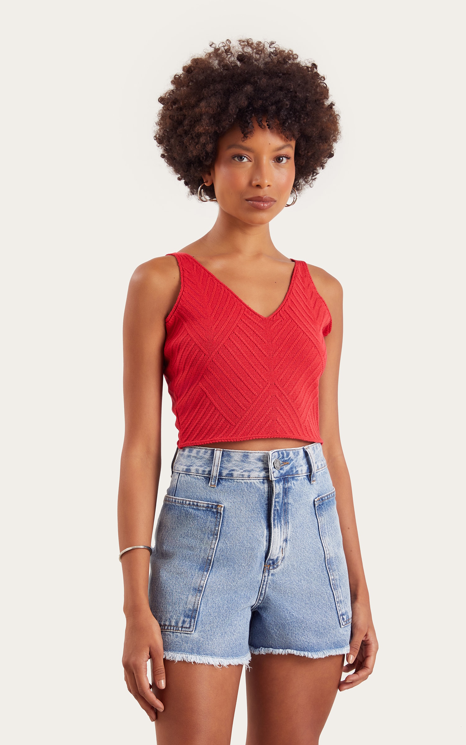 Cropped Busto Recortes Vermelho