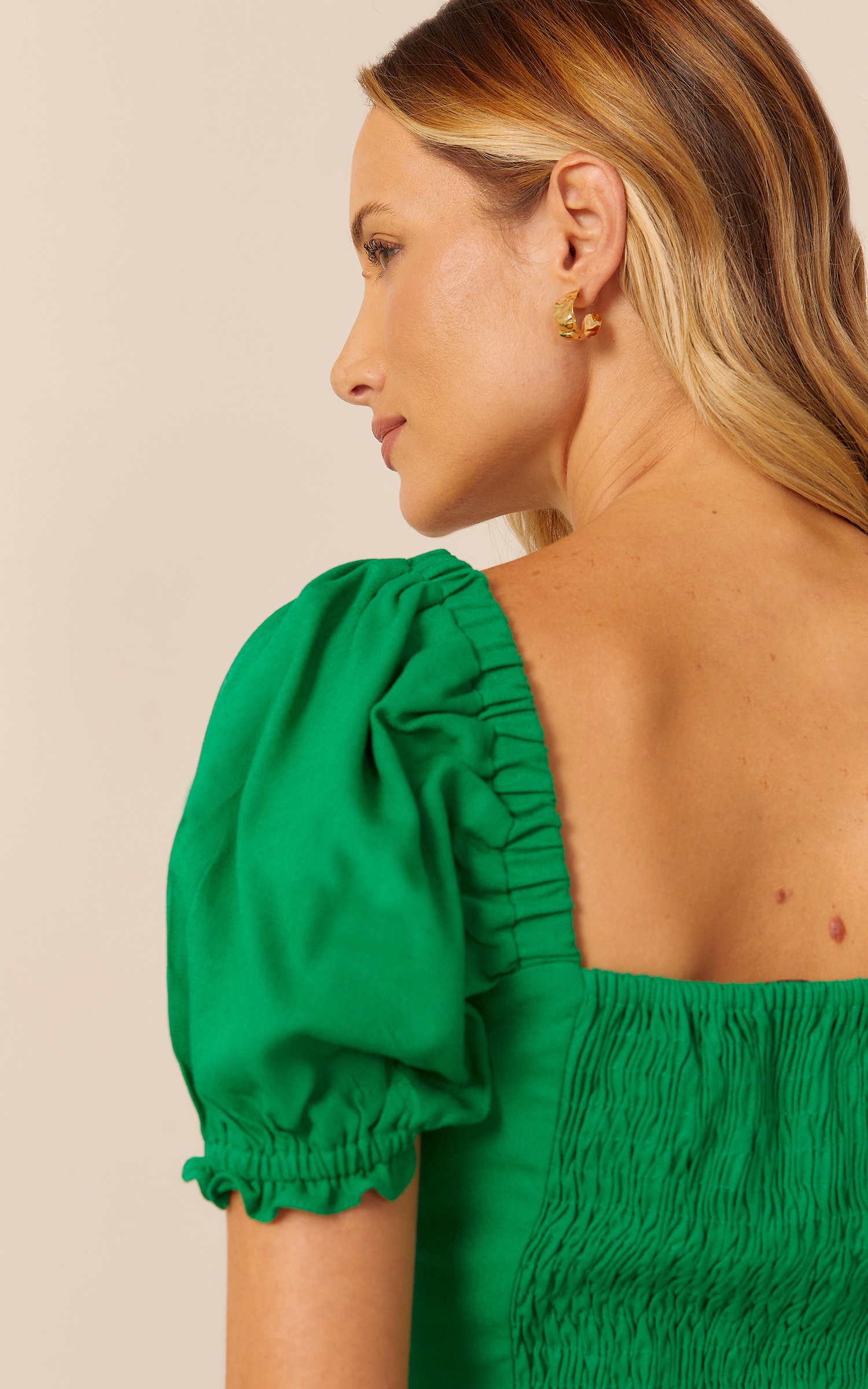 Cropped Caminhos Manga Bufante Verde Bandeira
