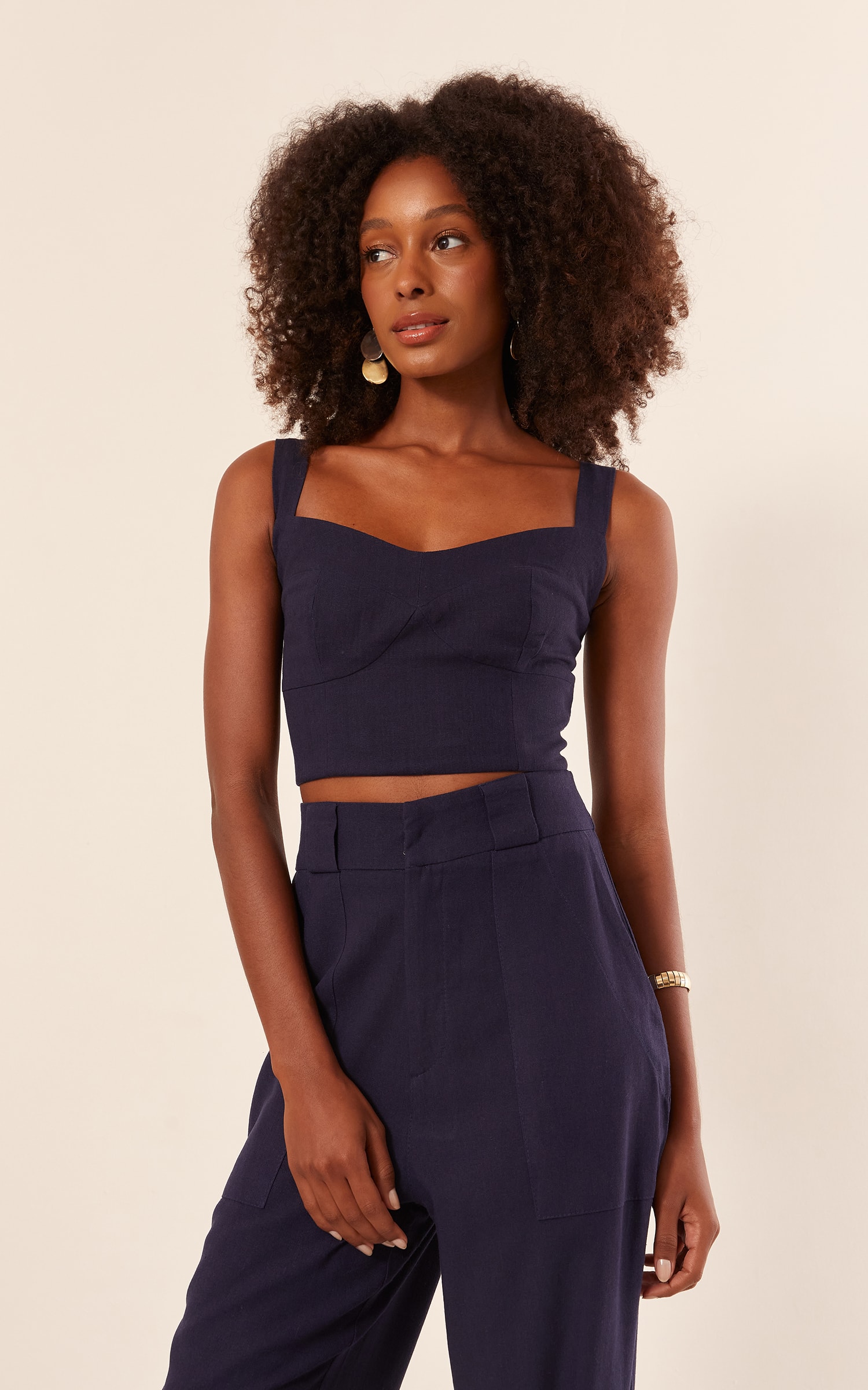 Cropped Corset Linho Marinho