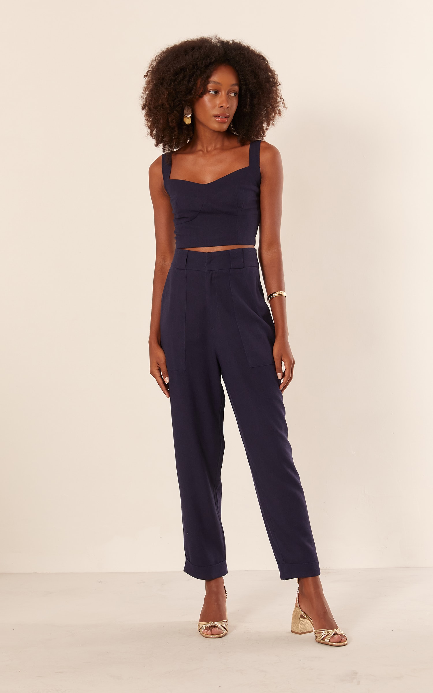 Cropped Corset Linho Marinho