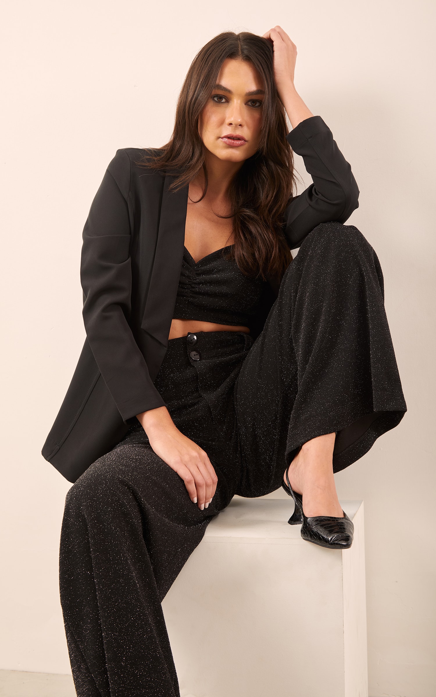Cropped Crepe Lurex Preto