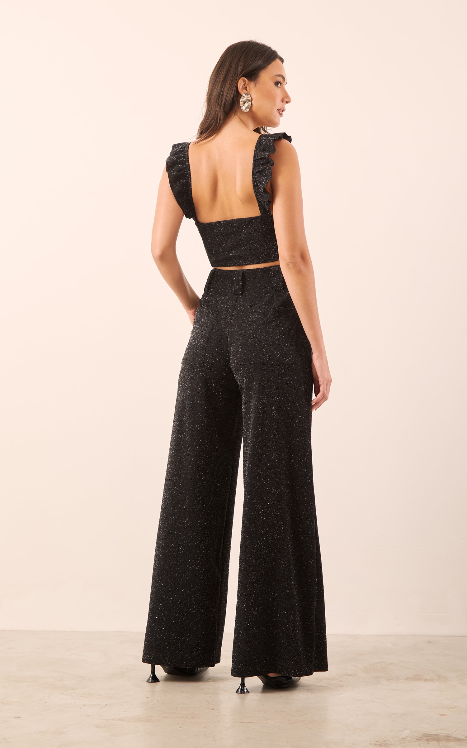 Cropped Crepe Lurex Preto