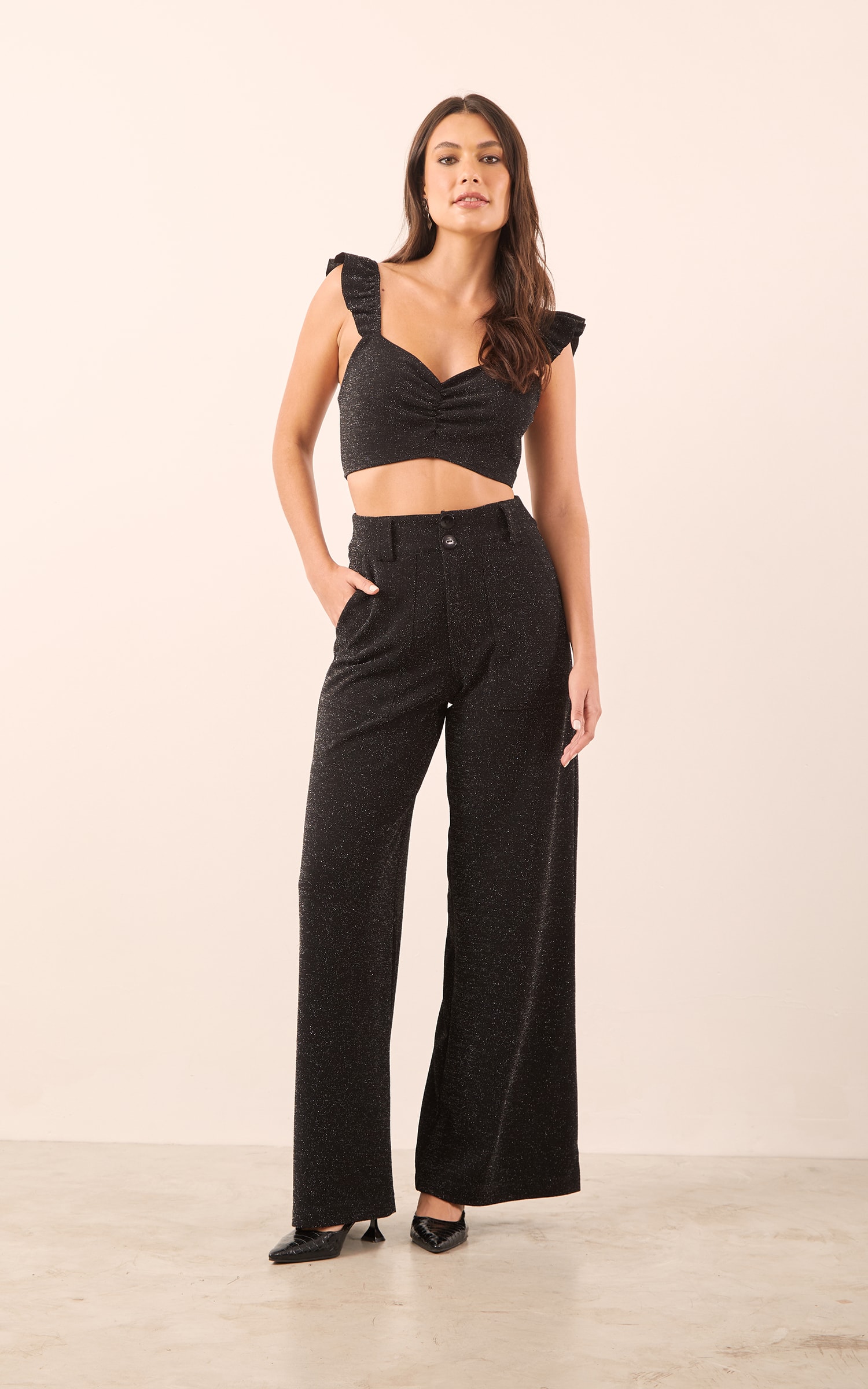 Cropped Crepe Lurex Preto