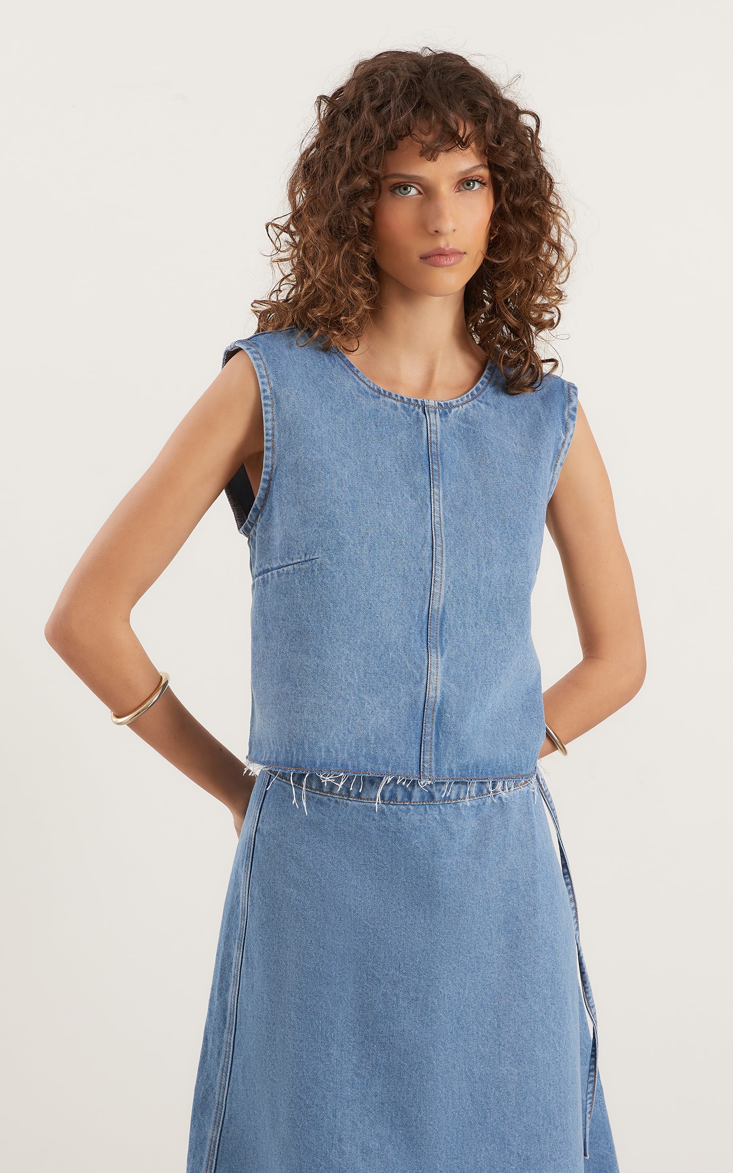 Cropped Desfiado Jeans Médio