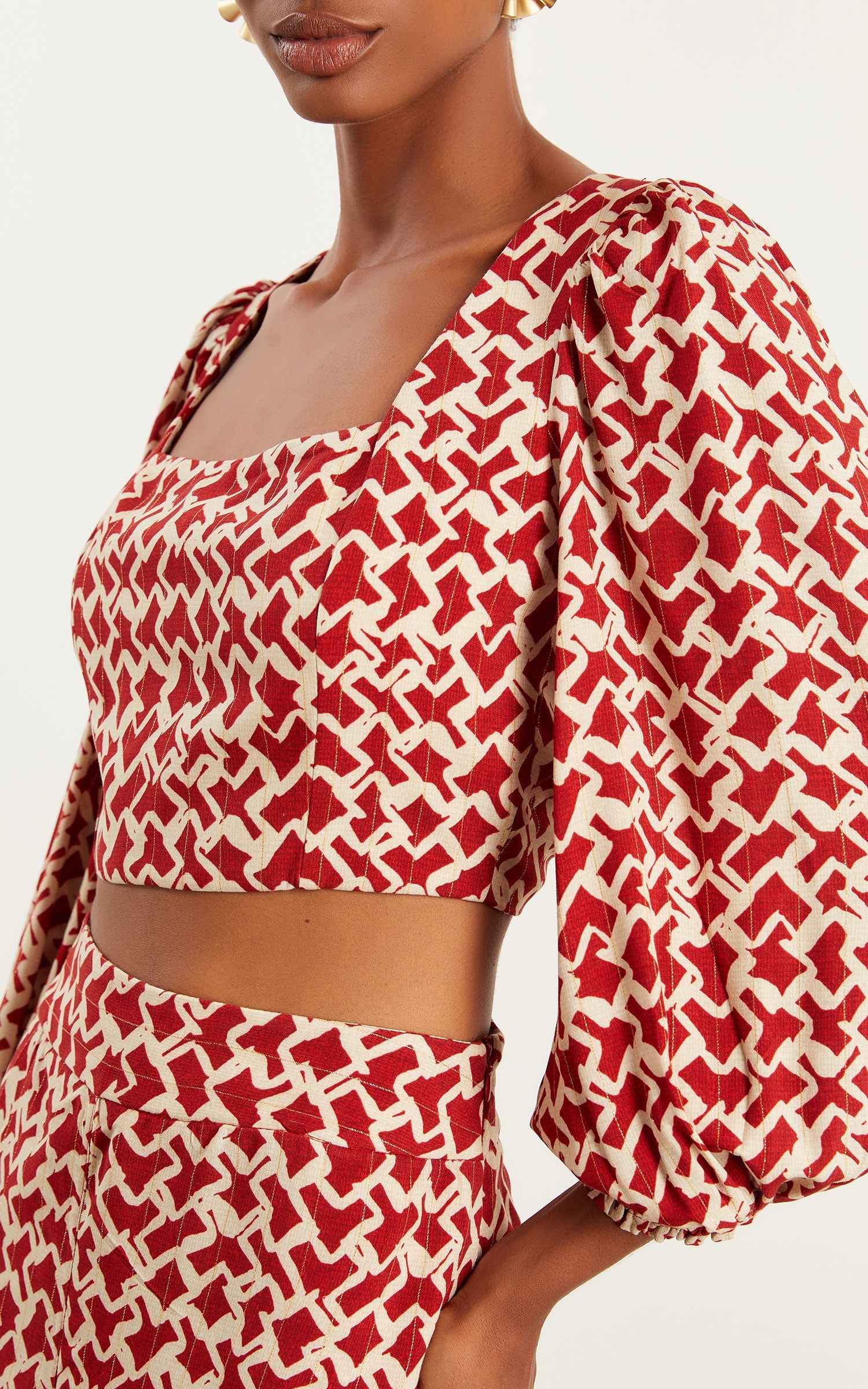 Cropped Fiesta Manga Bufante Vermelho