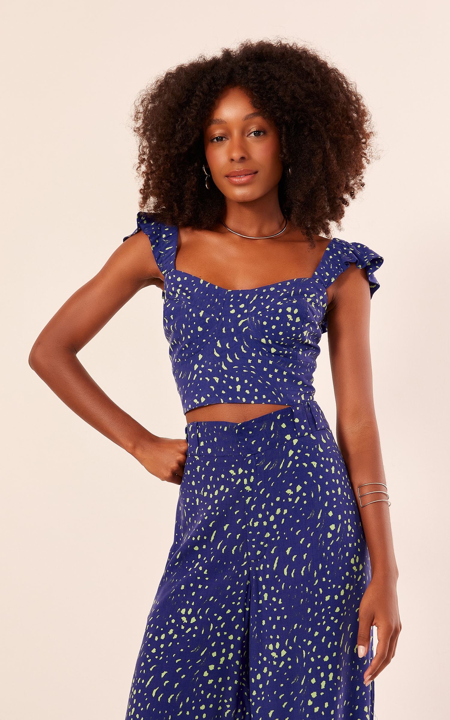 Cropped Franzido Estampa Blanche Azul