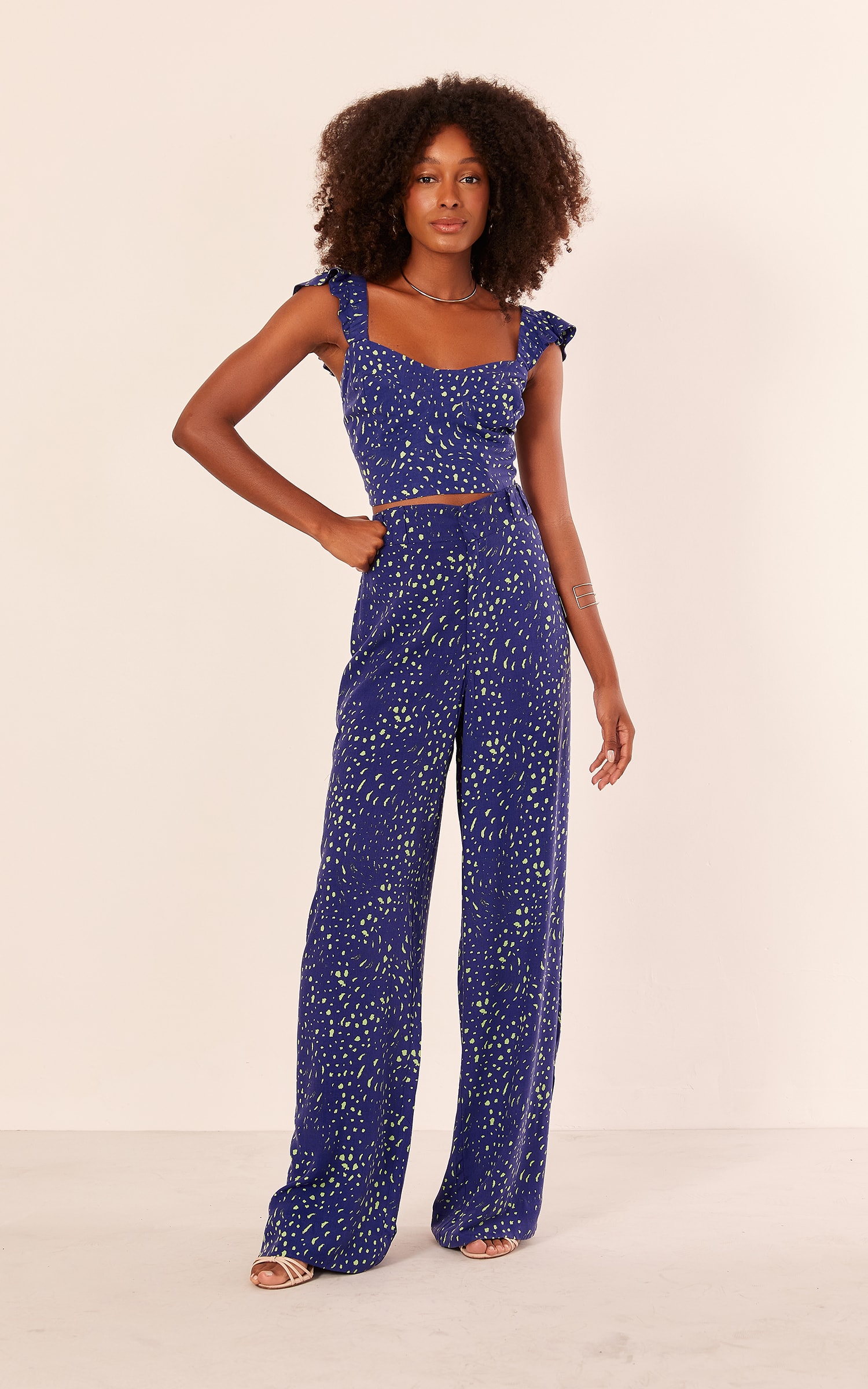 Cropped Franzido Estampa Blanche Azul