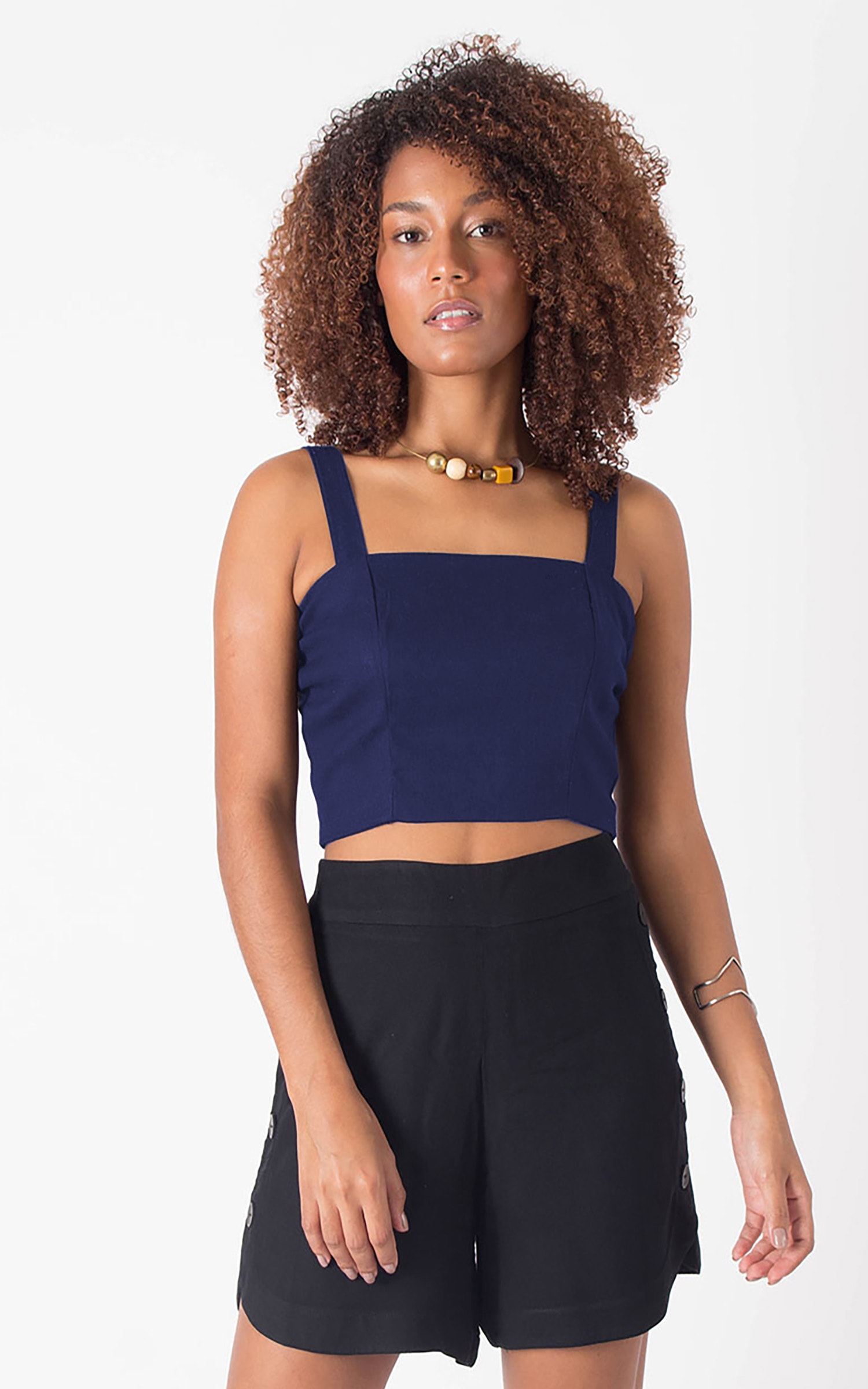 Cropped Lastex Linho Marinho