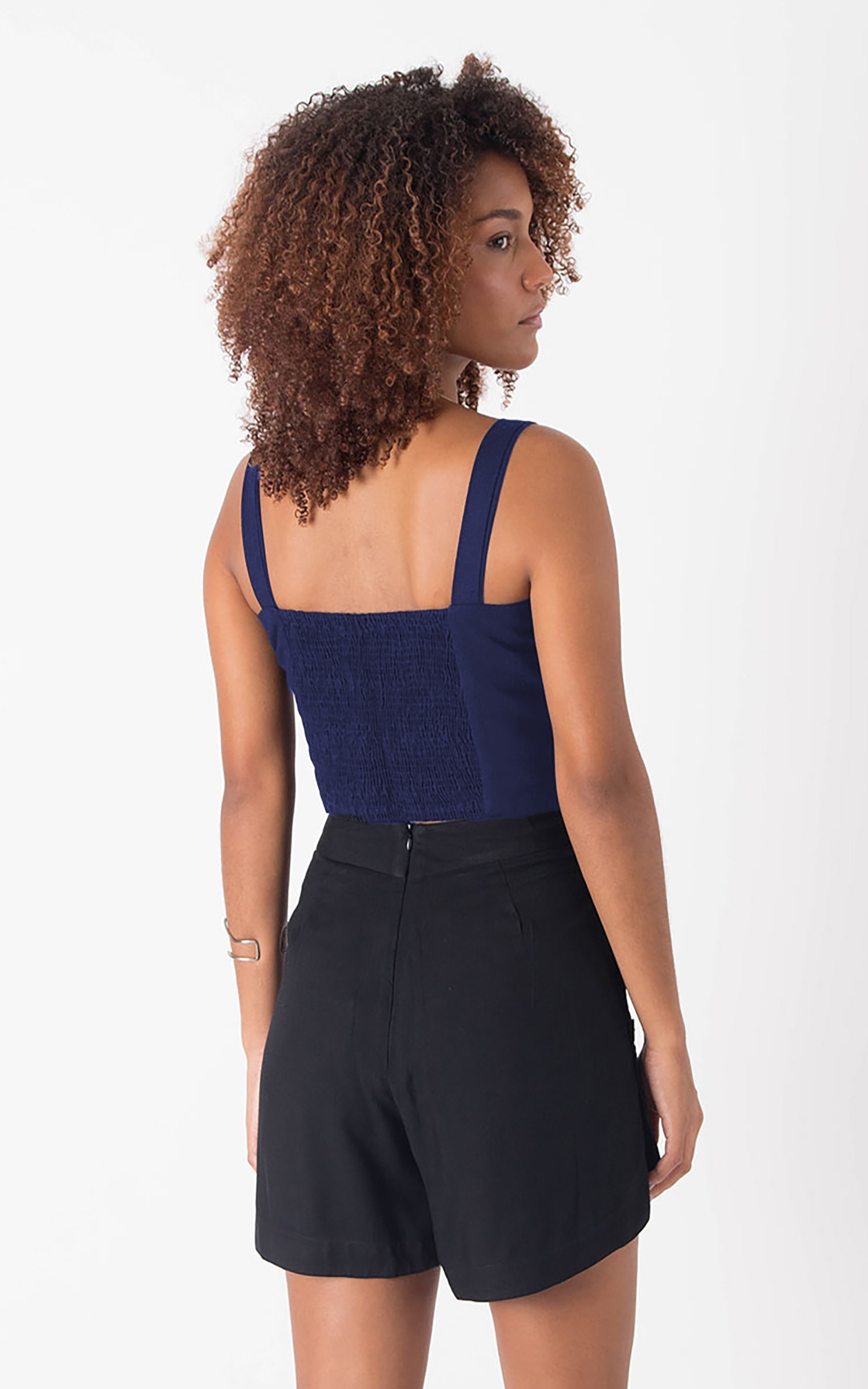 Cropped Lastex Linho Marinho