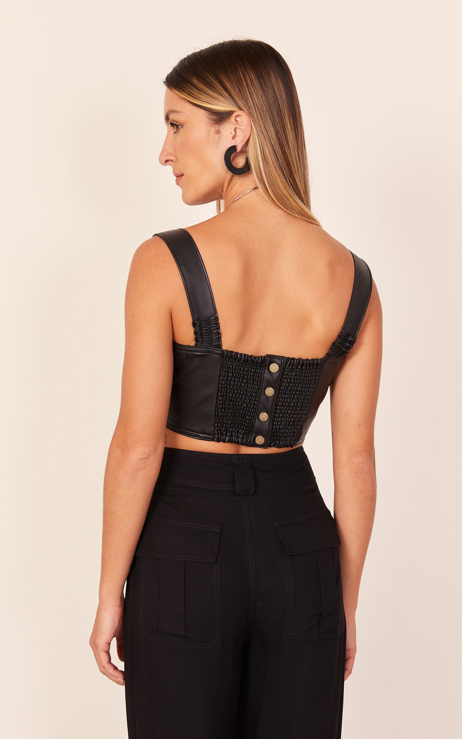 Cropped Like Leather Meia Taça Preto