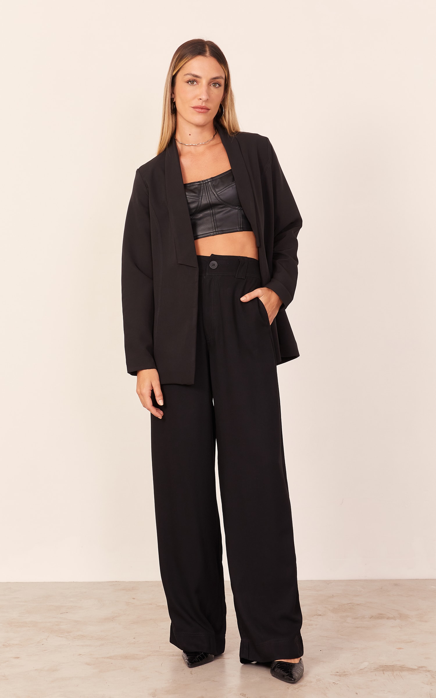 Cropped Like Leather Meia Taça Preto