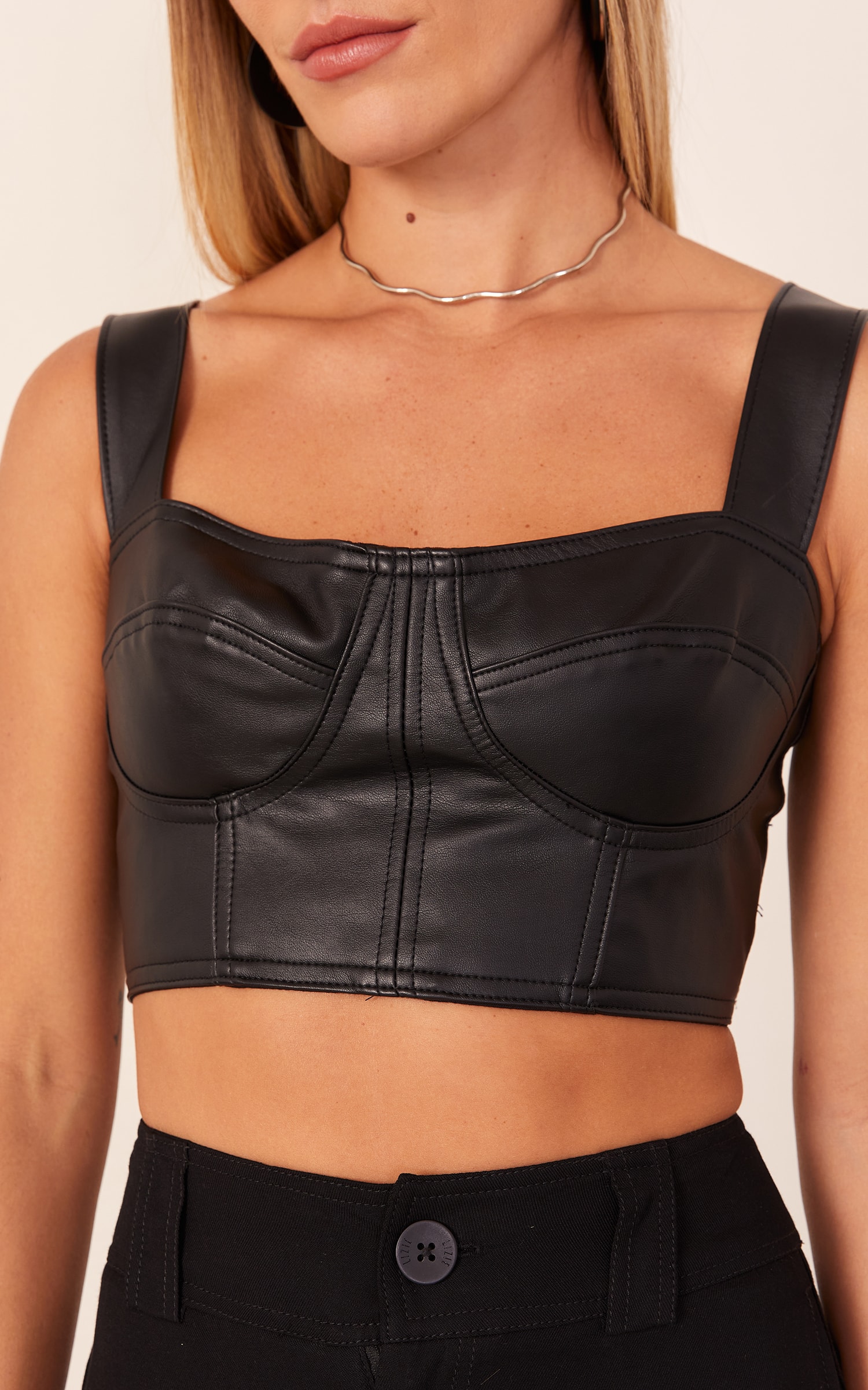 Cropped Like Leather Meia Taça Preto