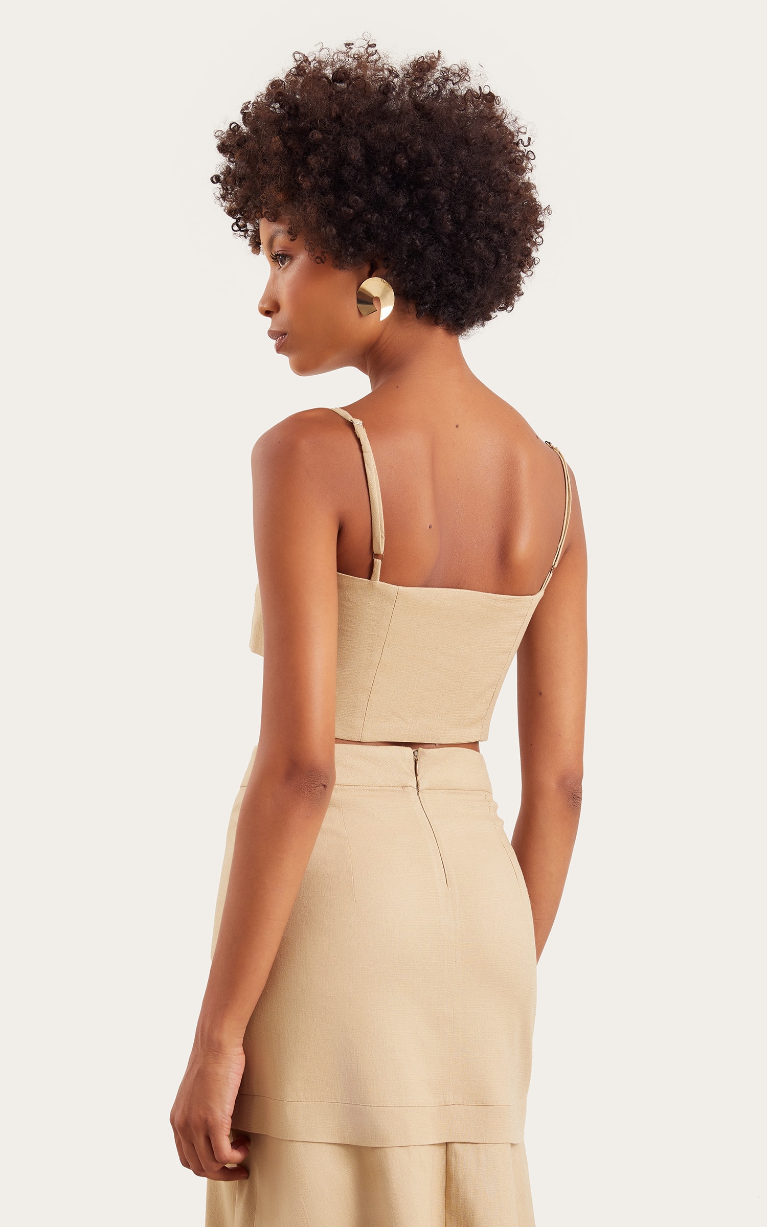 Cropped Linho Camadas Bege