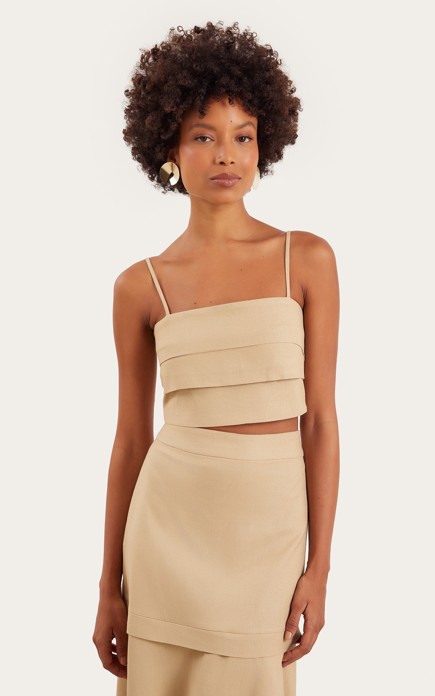 Cropped Linho Camadas Bege