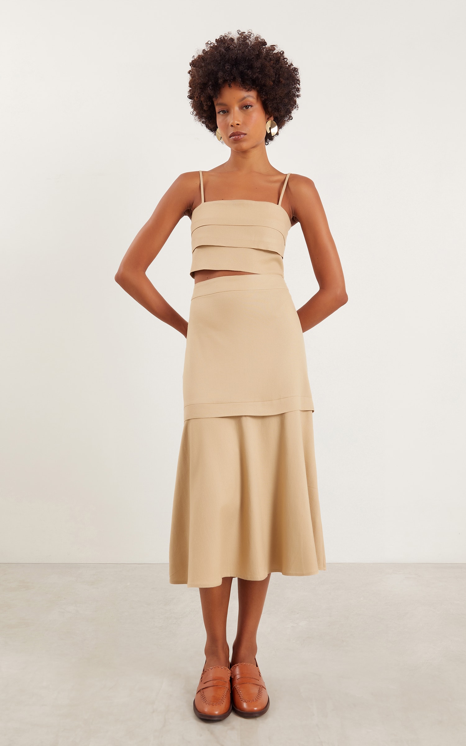 Cropped Linho Camadas Bege