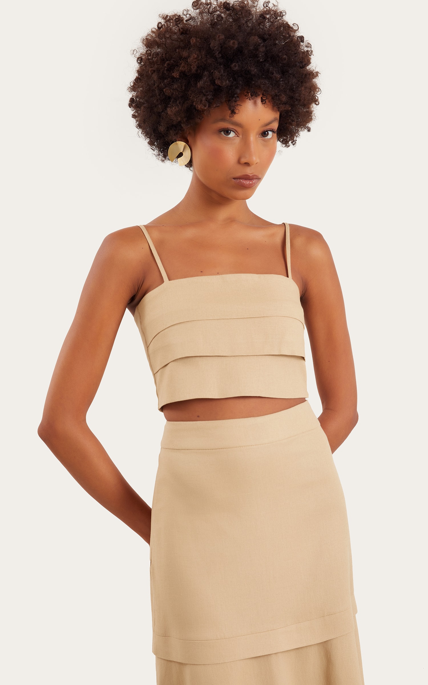 Cropped Linho Camadas Bege
