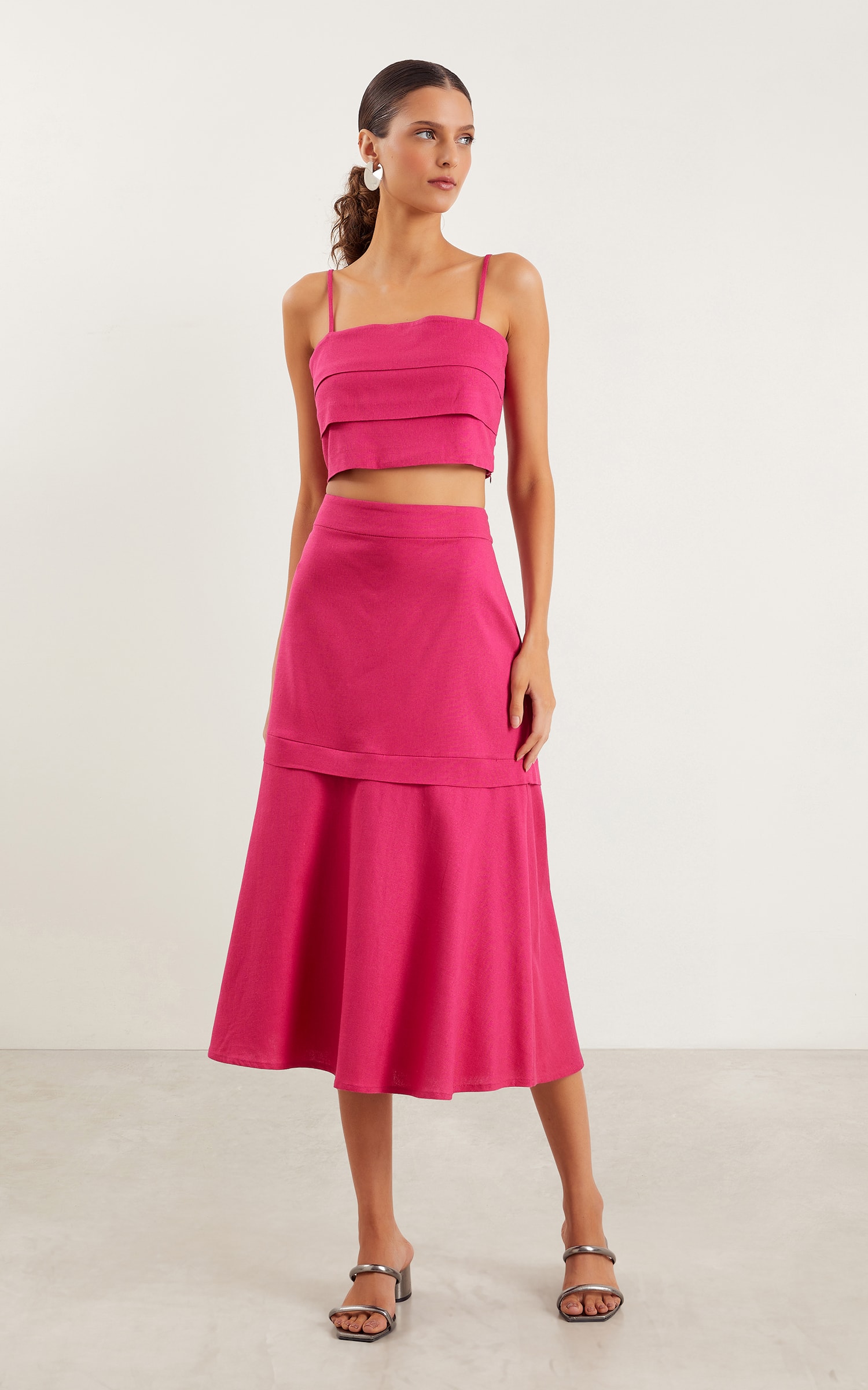Cropped Linho Camadas Fucsia