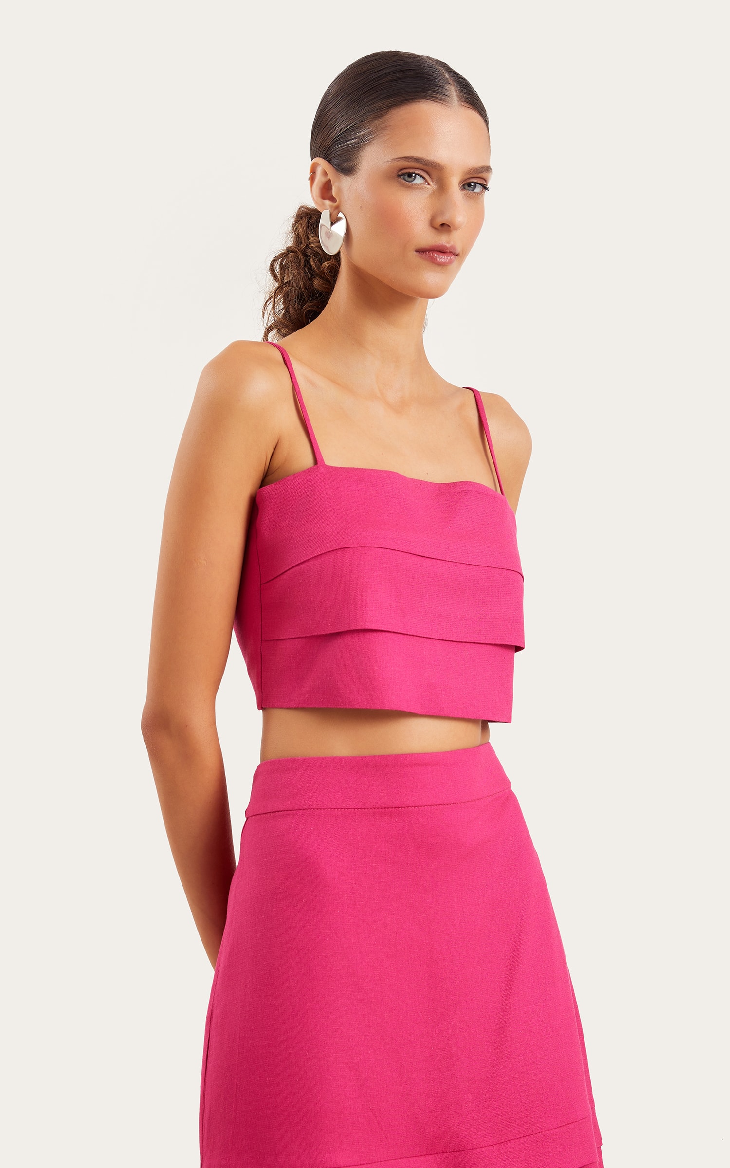 Cropped Linho Camadas Fucsia