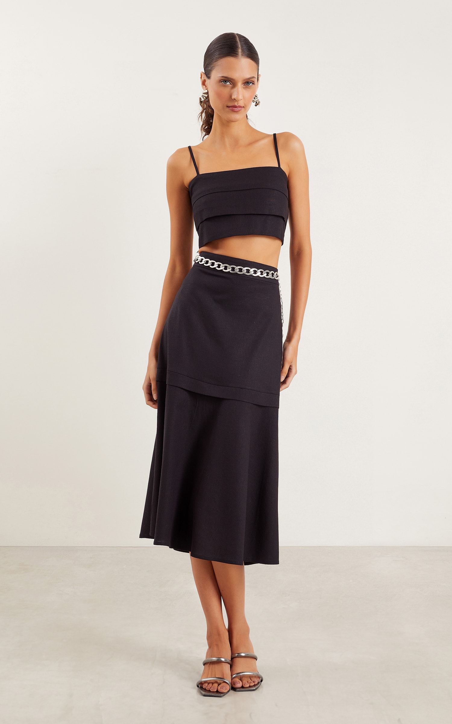 Cropped Linho Camadas Preto