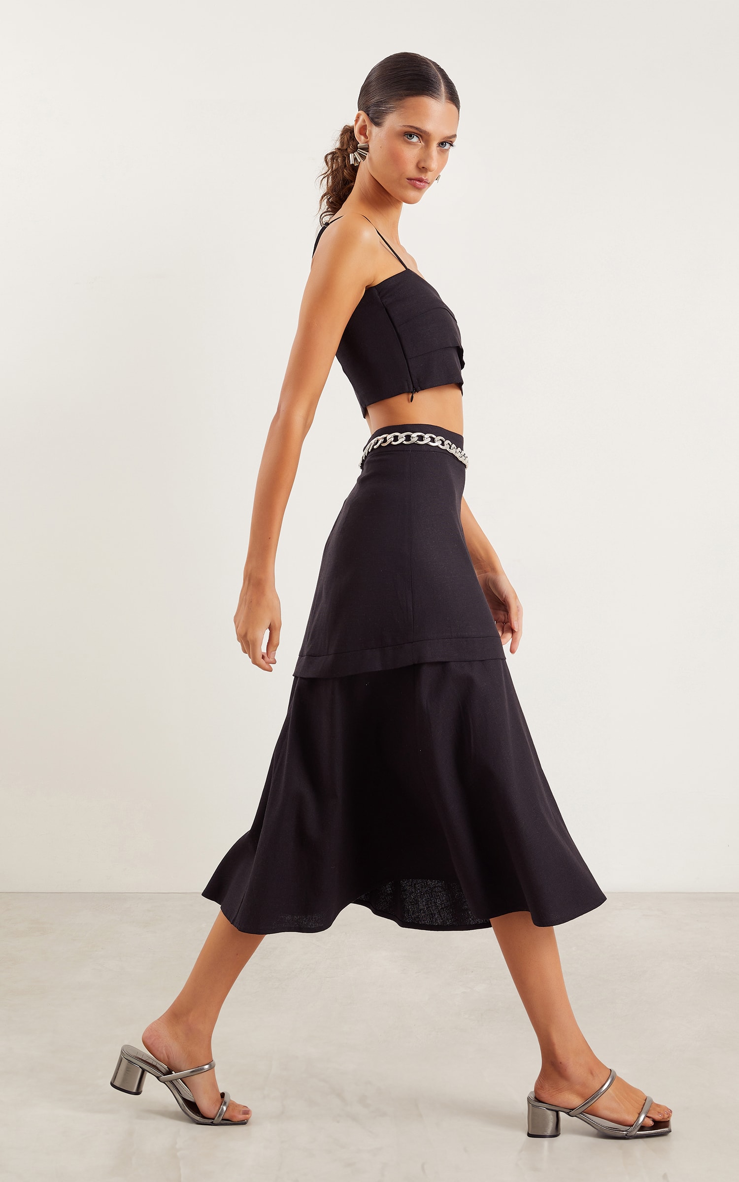 Cropped Linho Camadas Preto