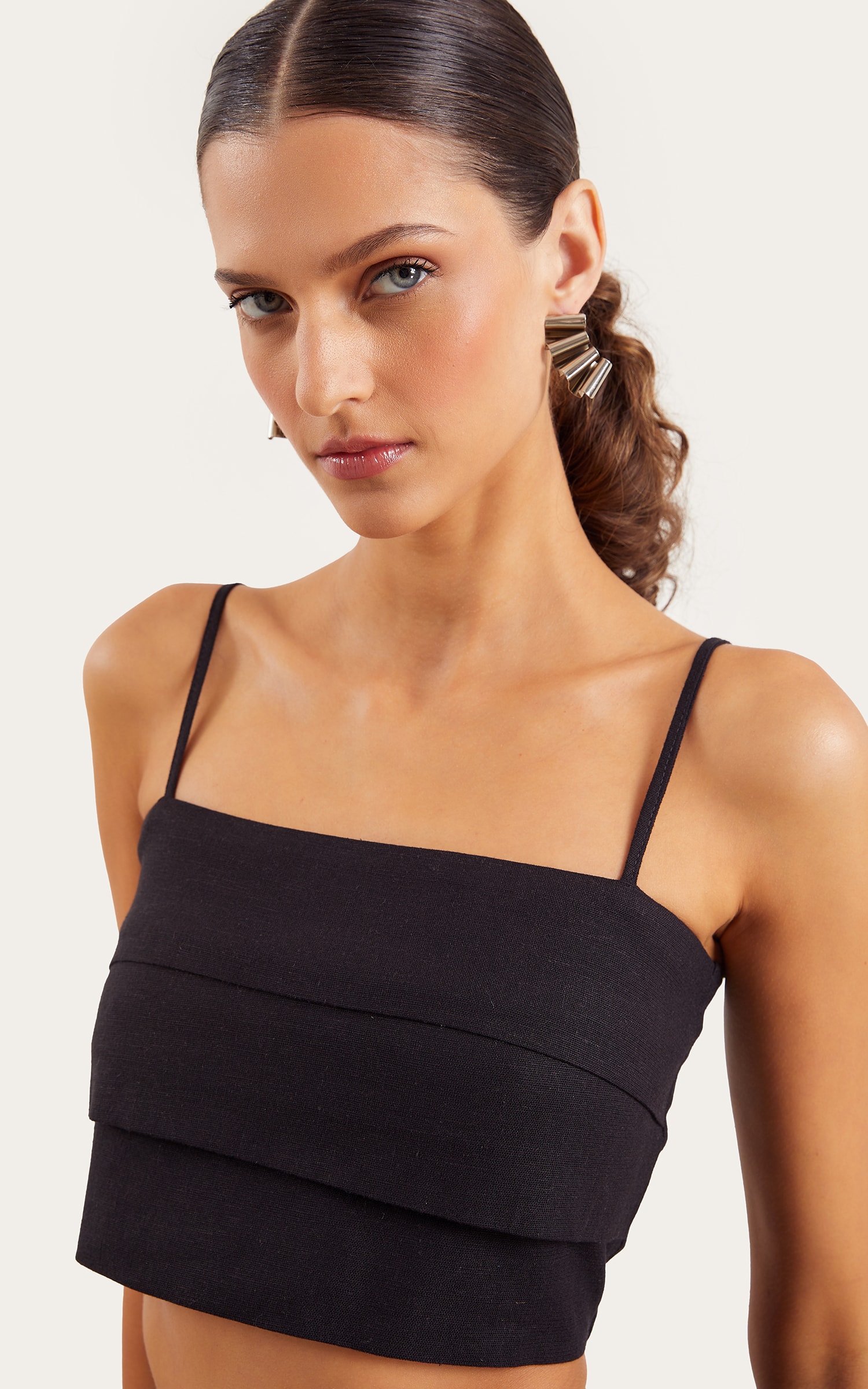 Cropped Linho Camadas Preto
