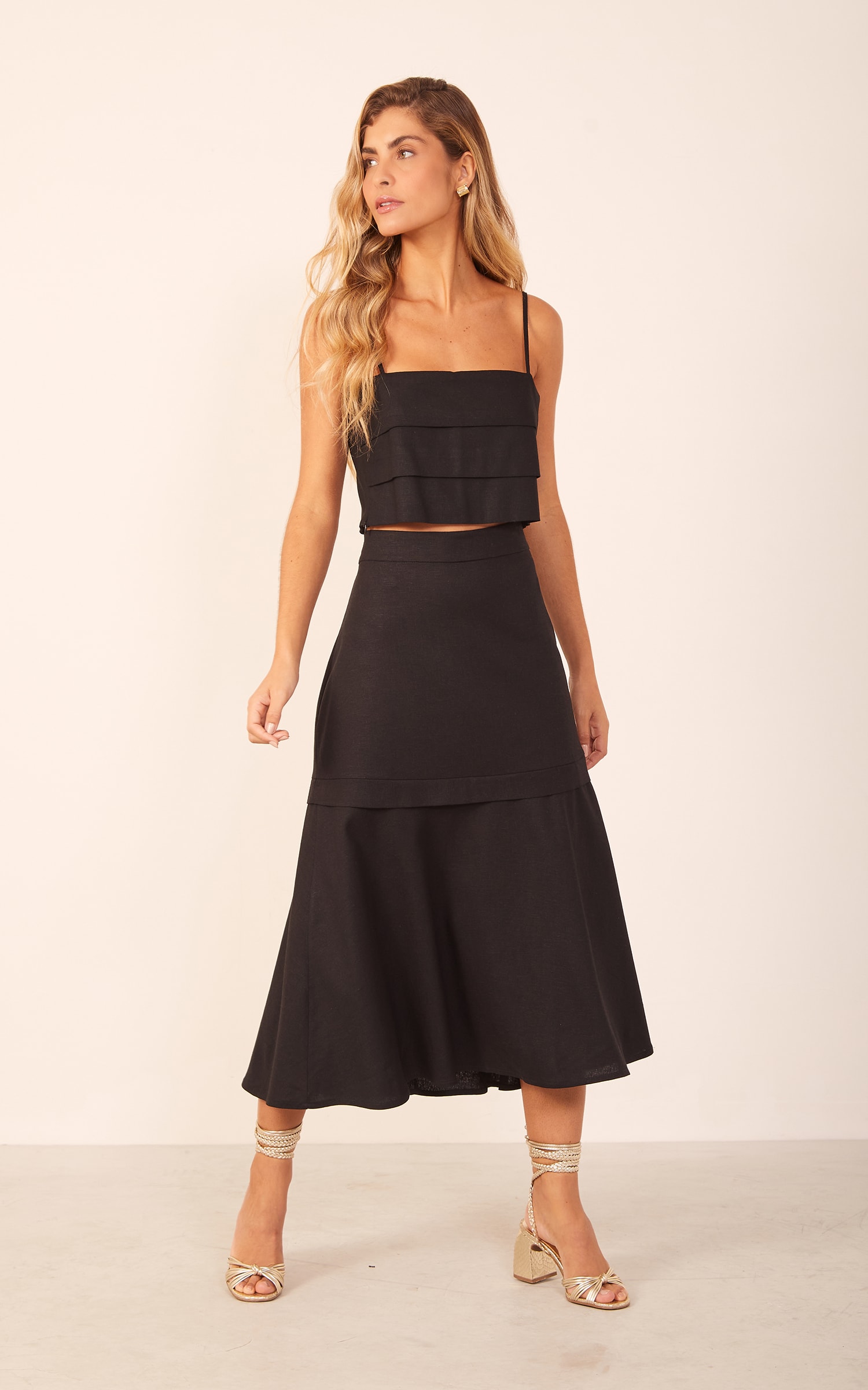 Cropped Linho Drapeado Preto