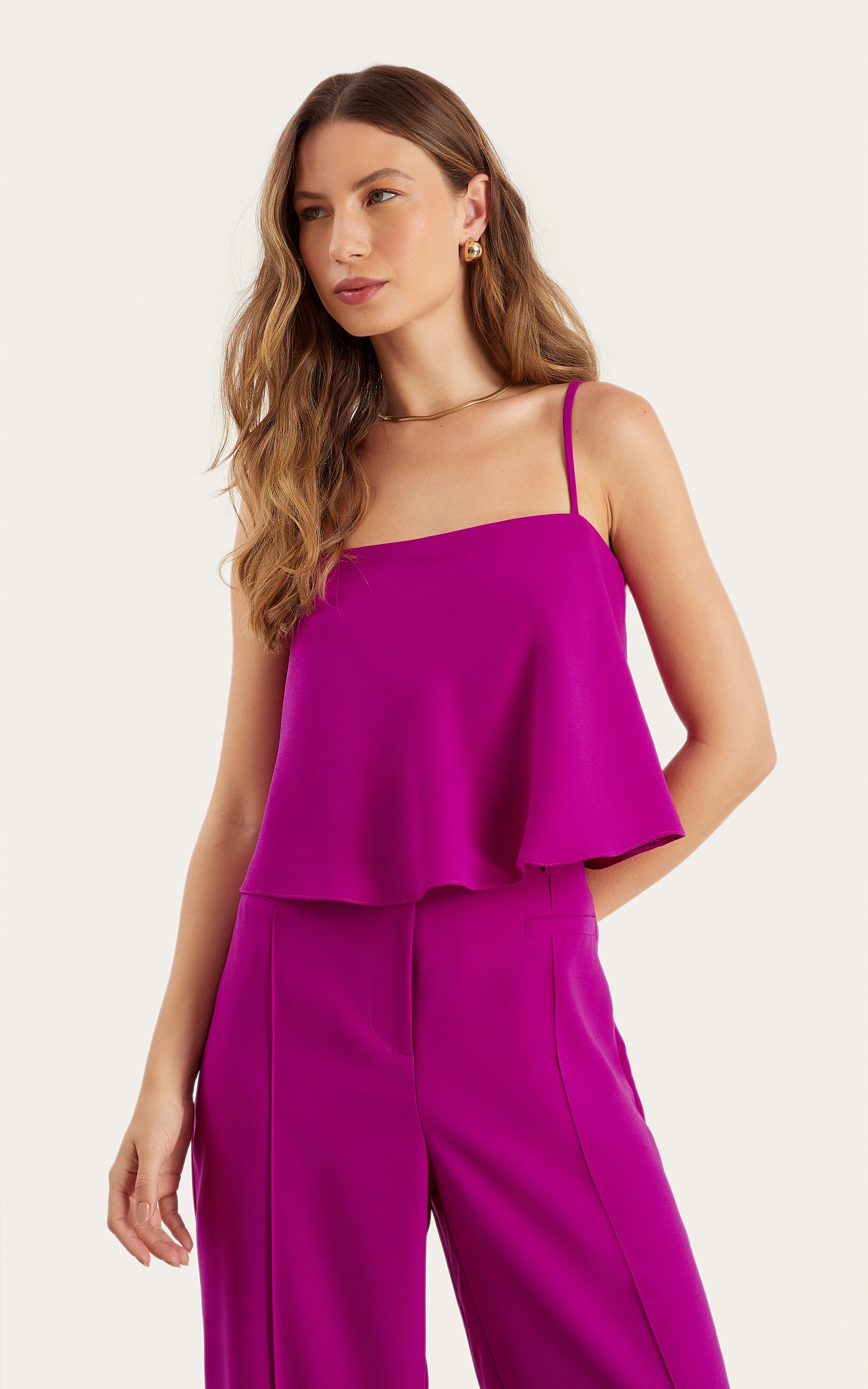 Cropped Living Alça Fina Fucsia