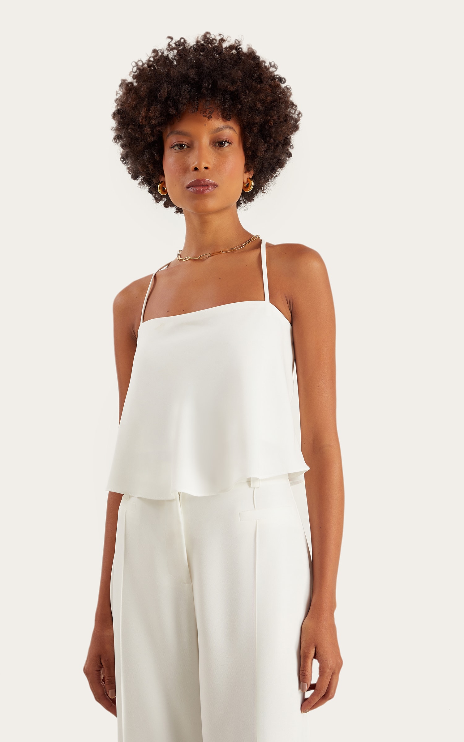 Cropped Living Alça Fina Off White