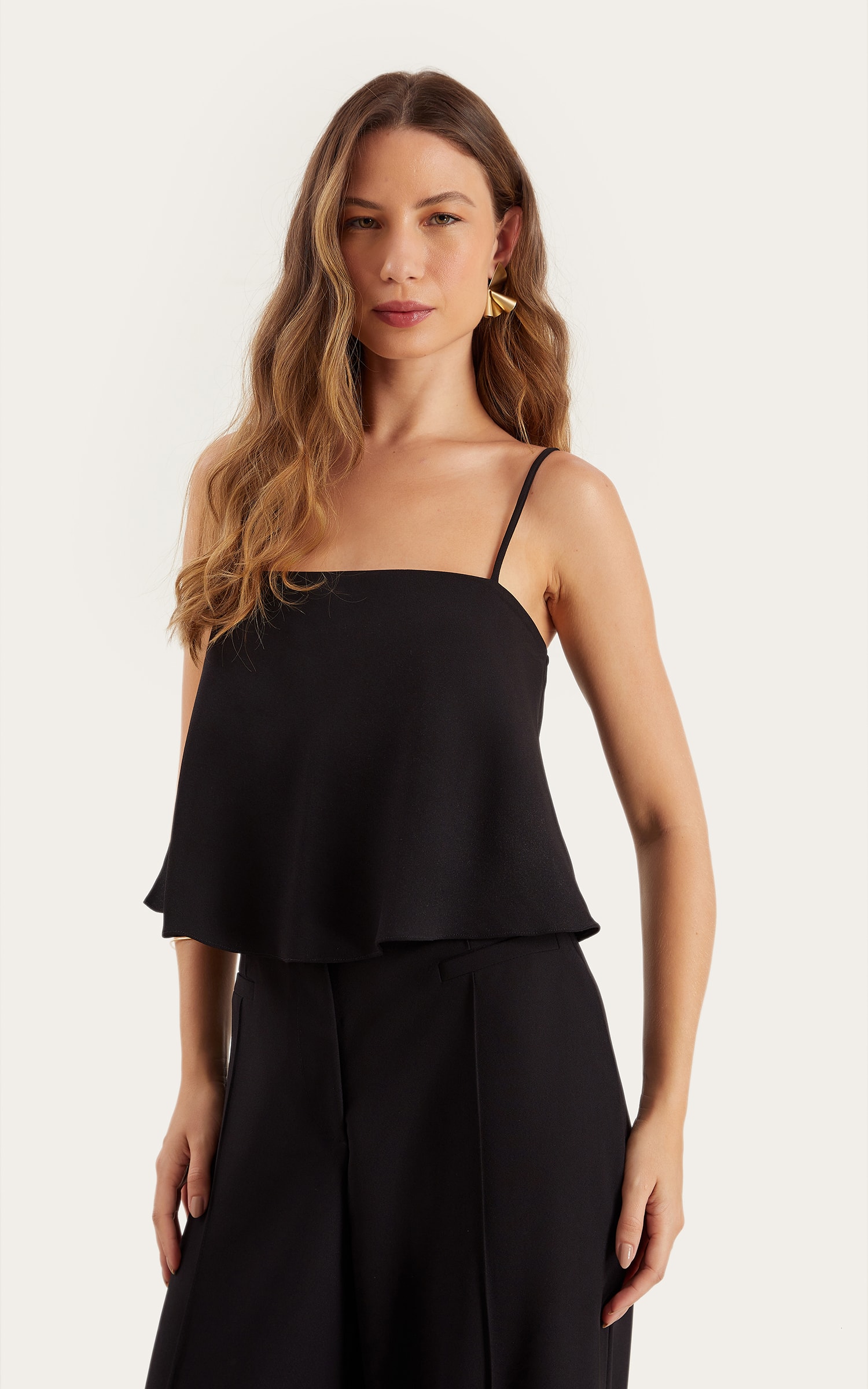 Cropped Living Alça Fina Preto