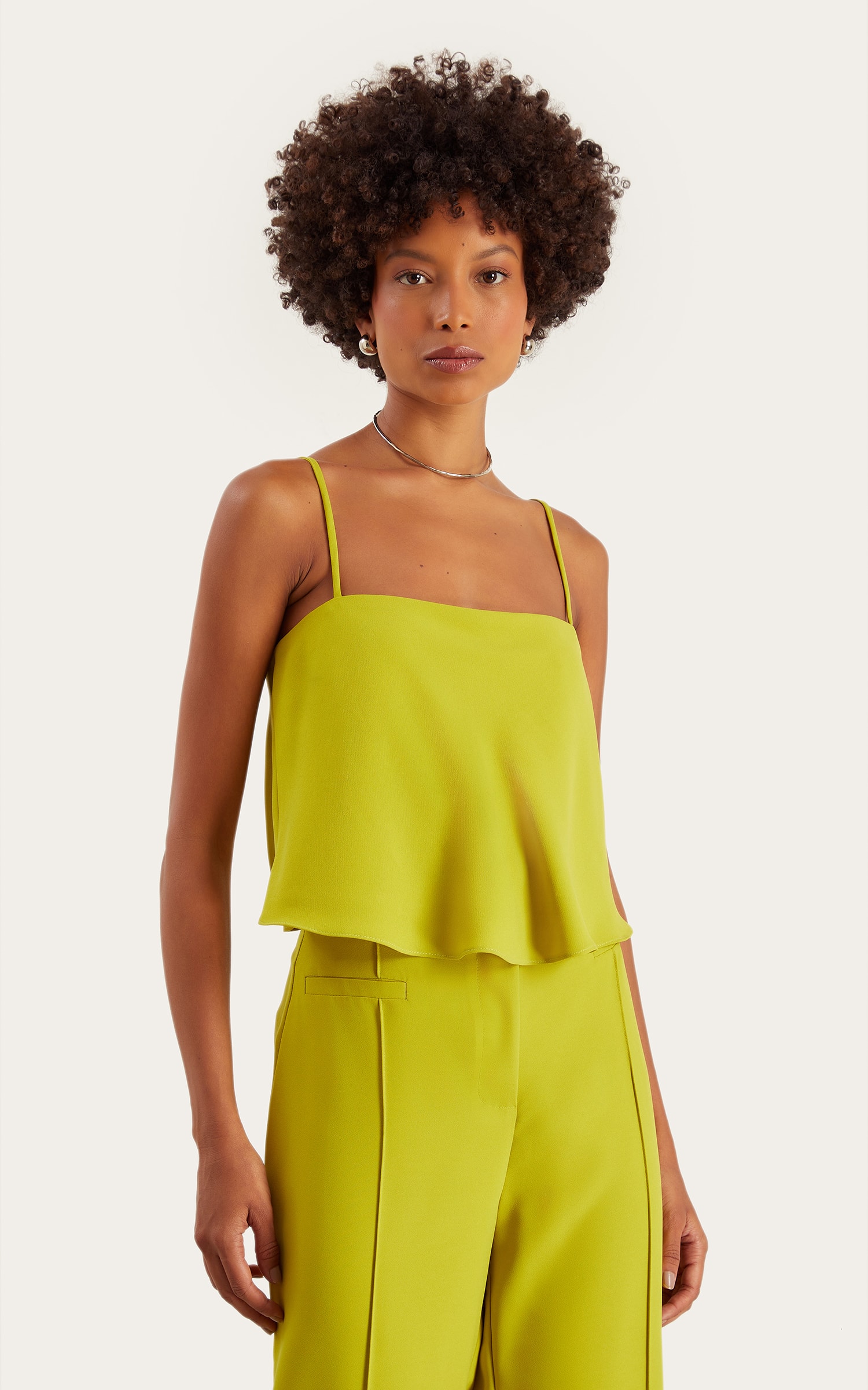 Cropped Living Alça Fina Verde Oliva
