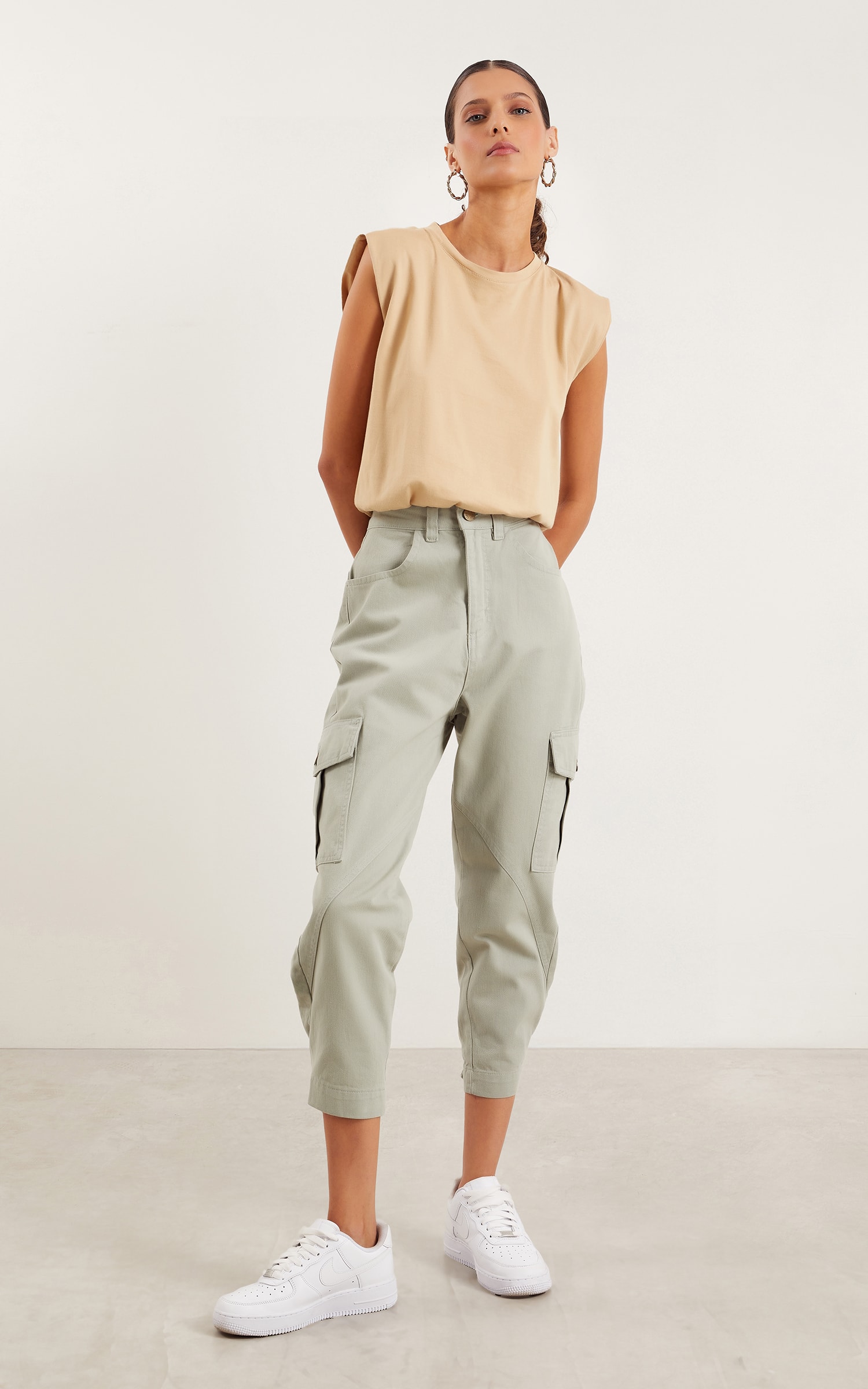 Cropped Malha Basic Bege