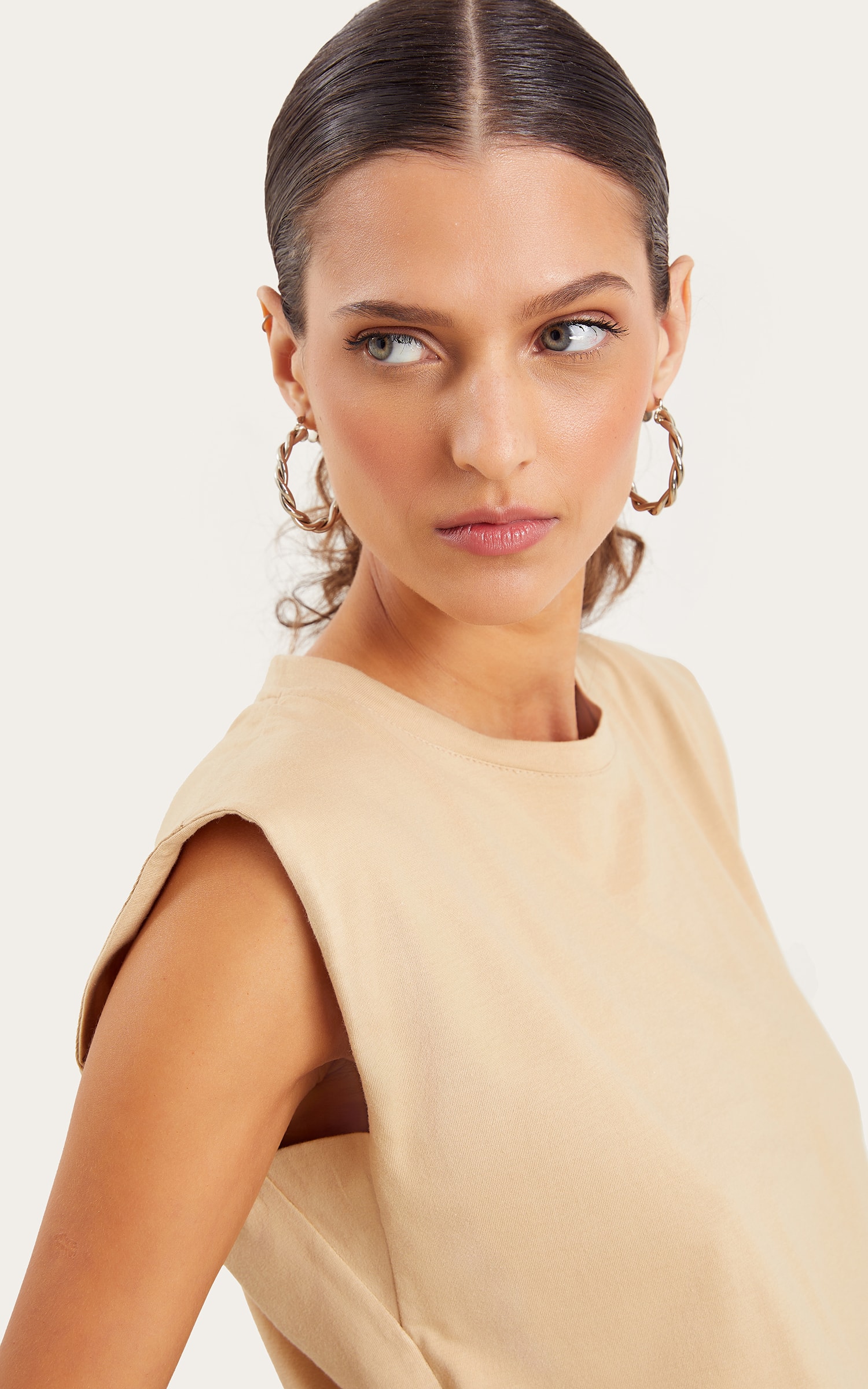 Cropped Malha Basic Bege