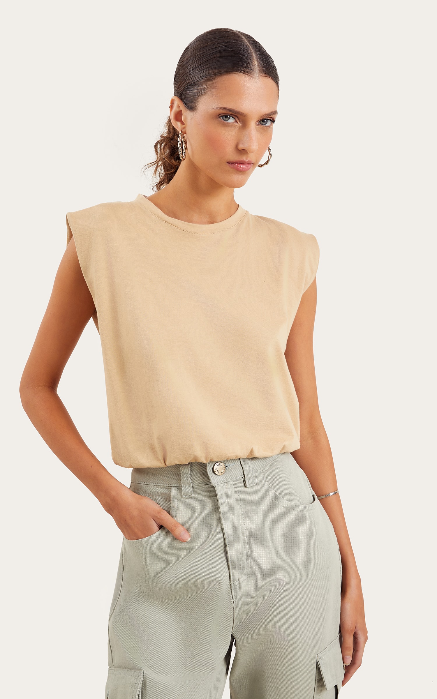 Cropped Malha Basic Bege