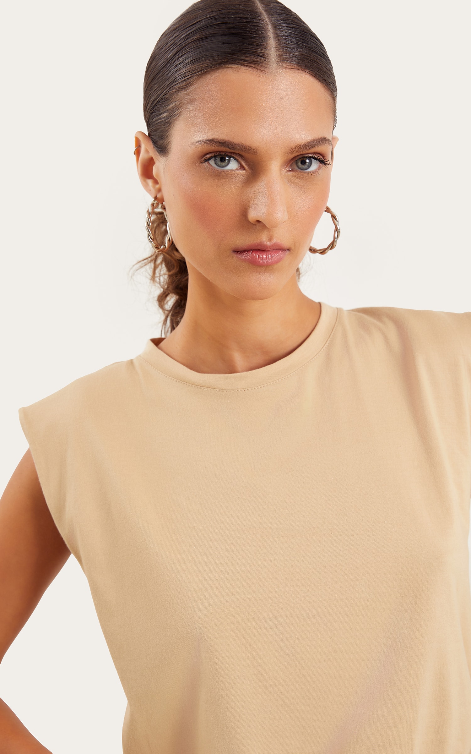 Cropped Malha Basic Bege