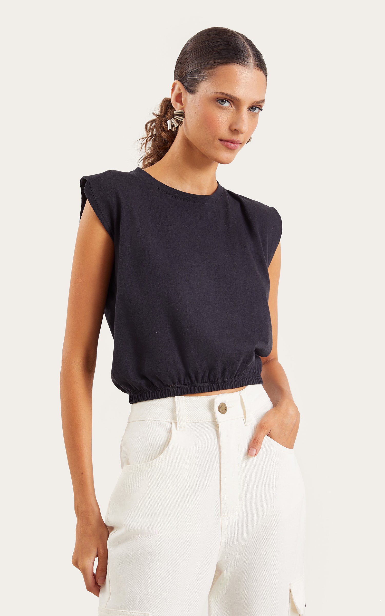 Cropped Malha Basic Preto