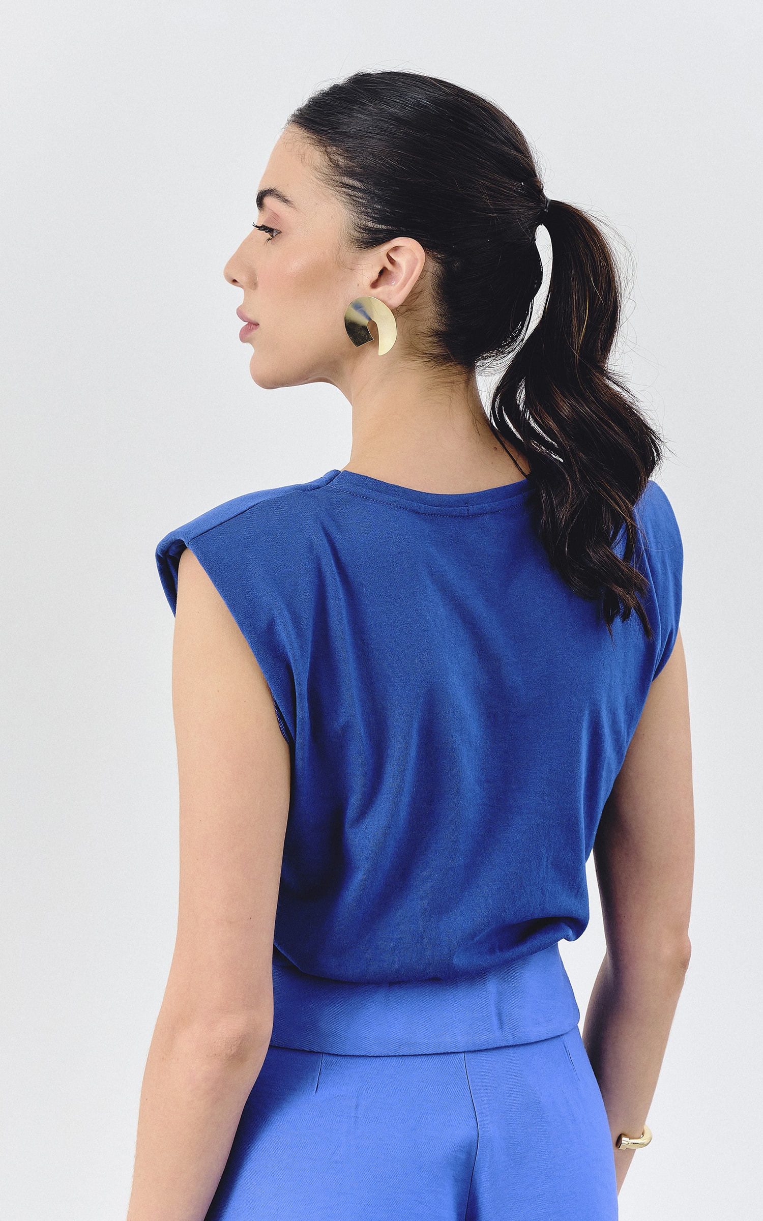 Cropped Malha Ombreira Azul