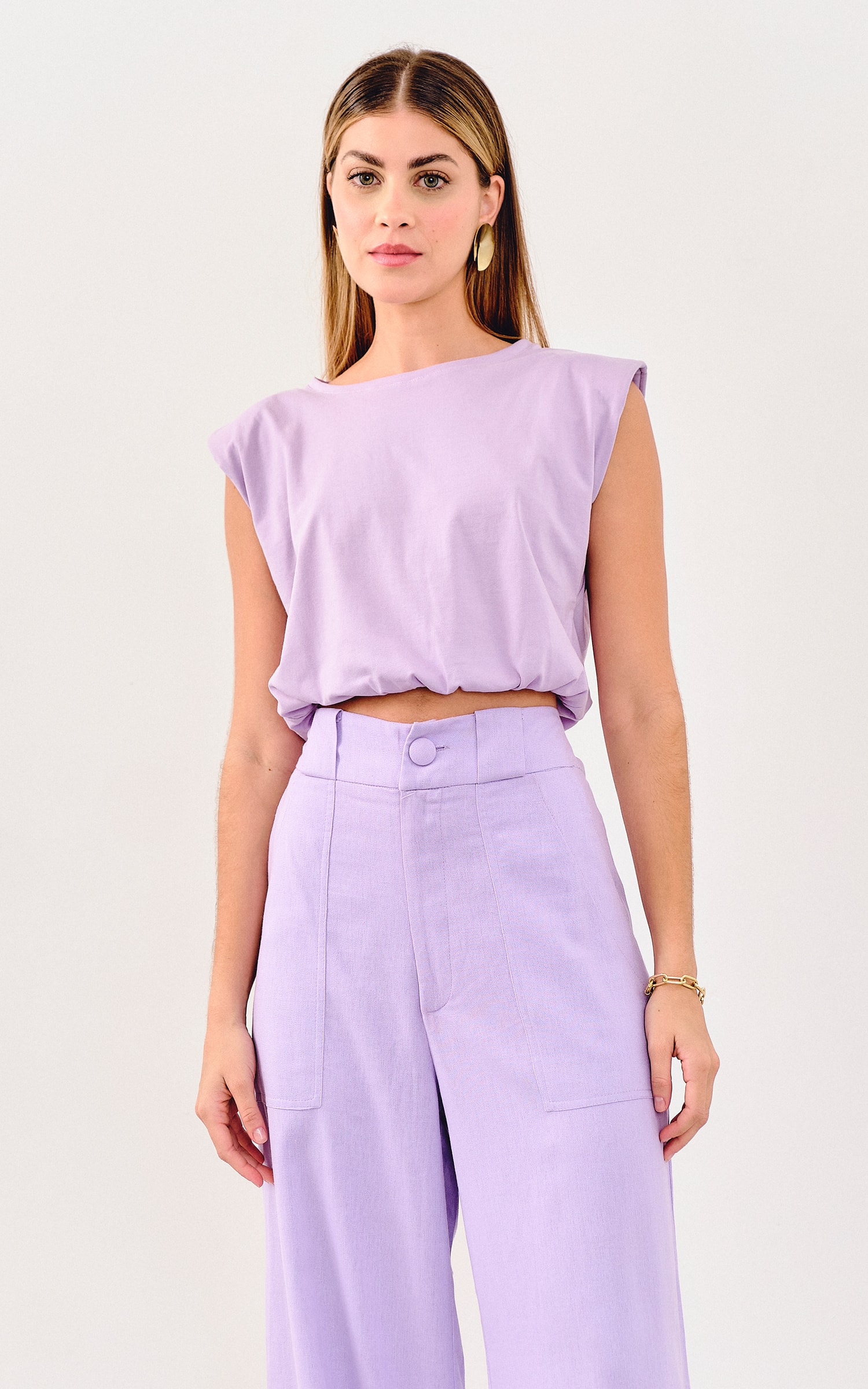 Cropped Malha Ombreira Lavanda