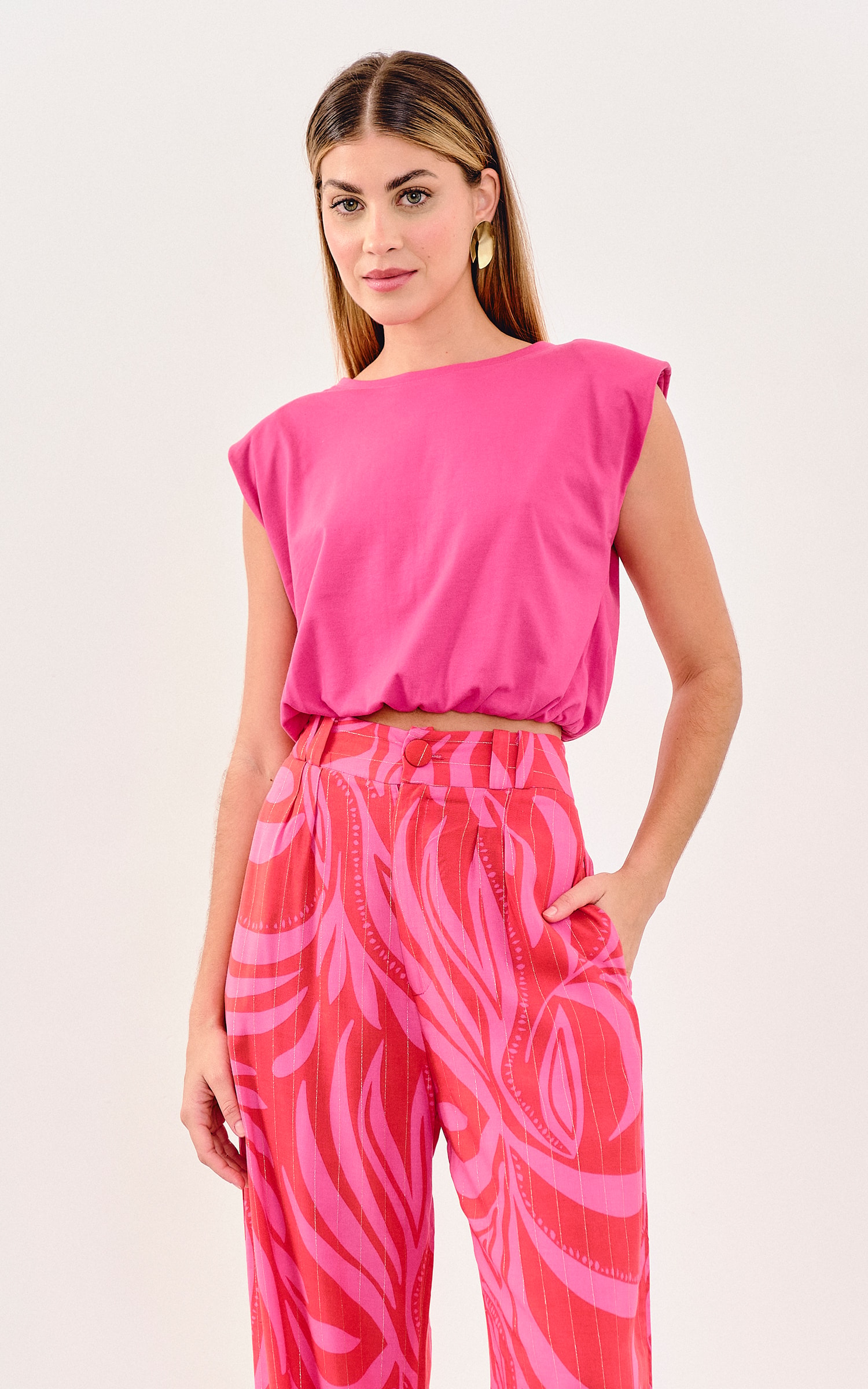 Cropped Malha Ombreira Rosa