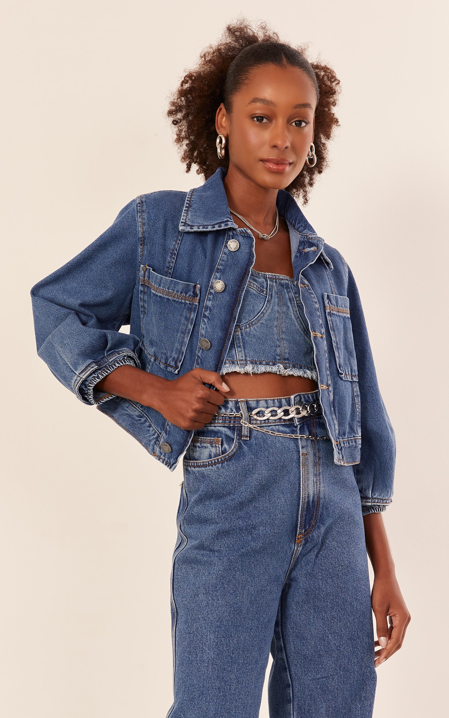 Cropped Meia Taça Jeans Médio