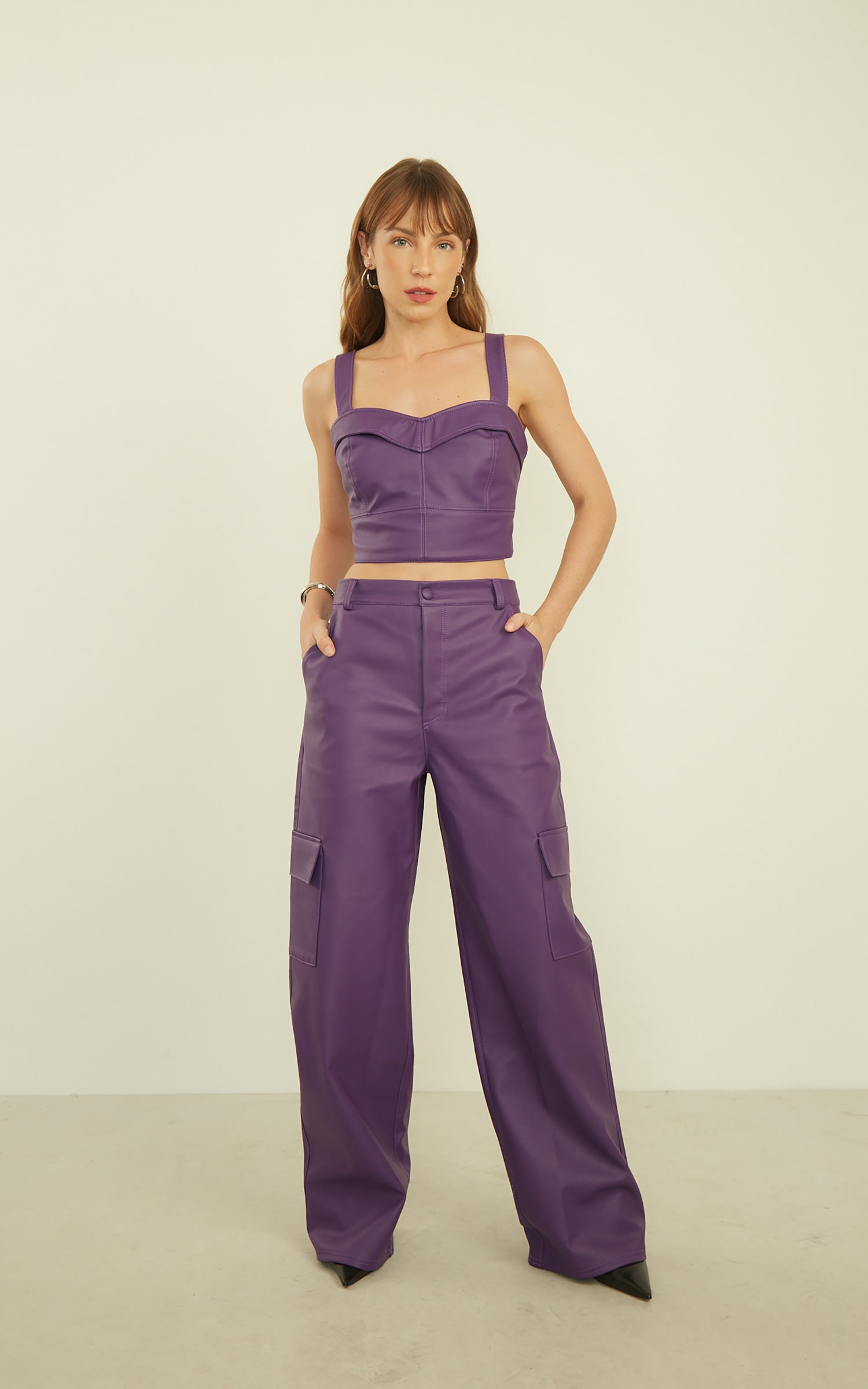 Cropped Pesponto Like Leather Roxo