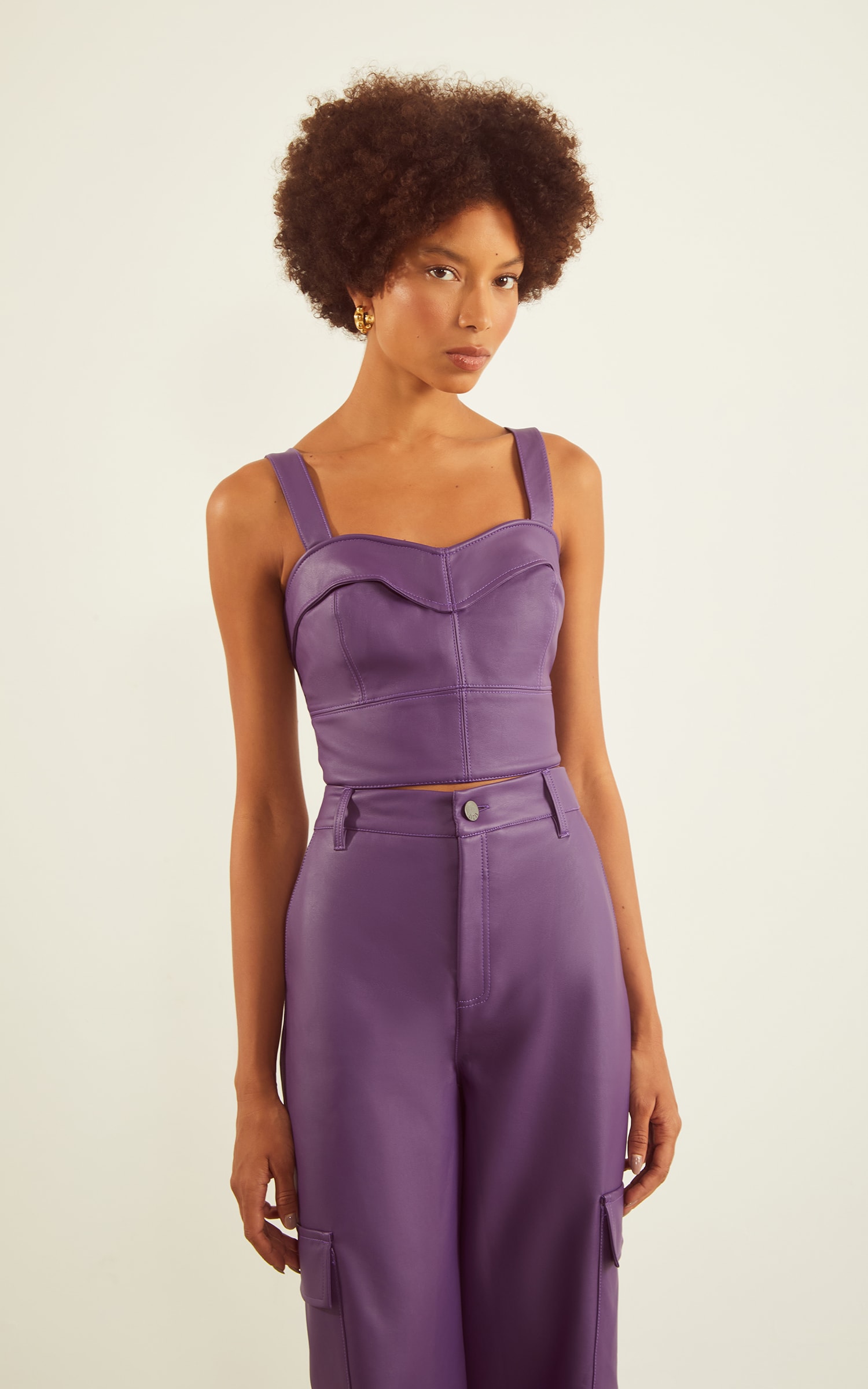 Cropped Pesponto Like Leather Roxo