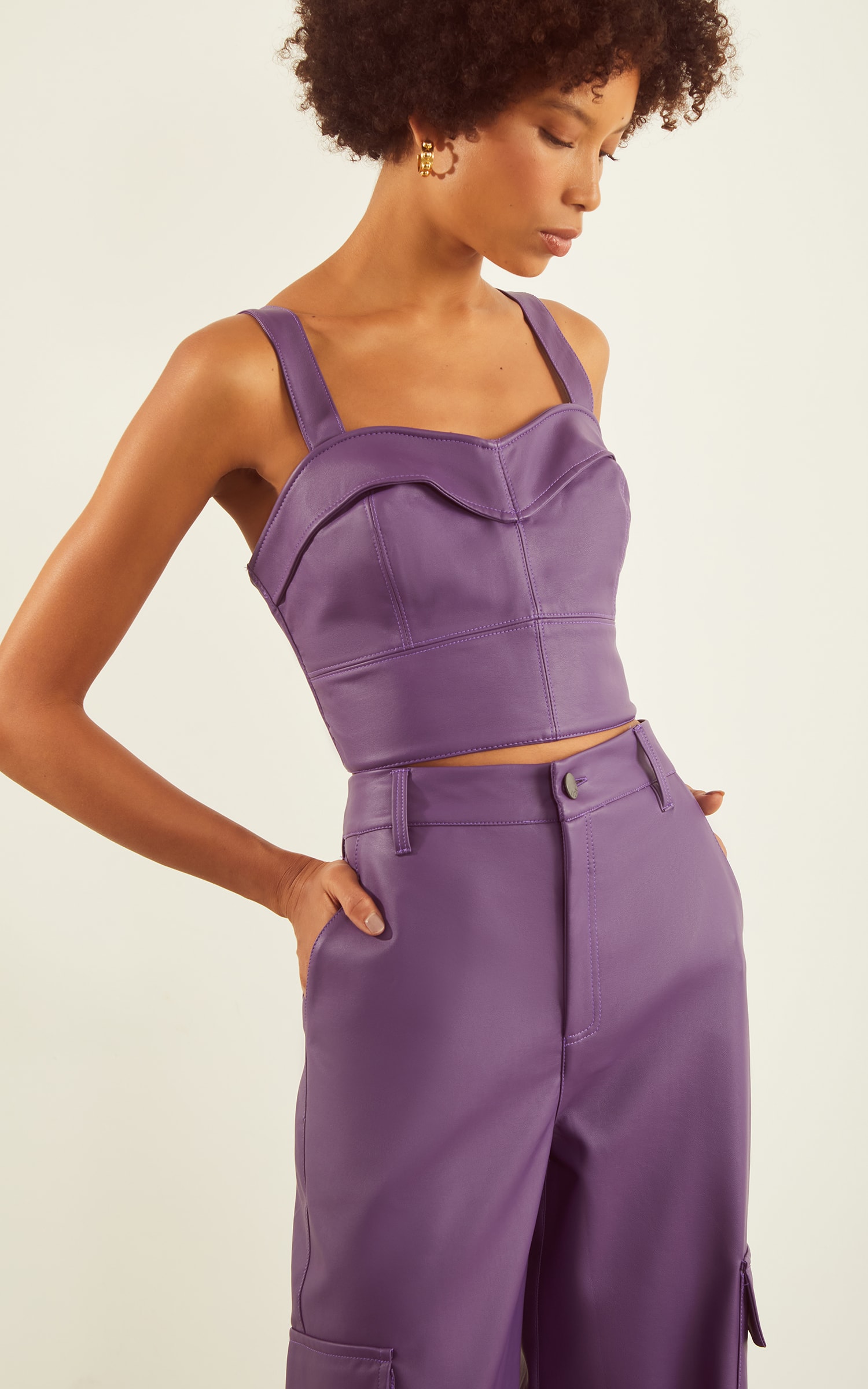 Cropped Pesponto Like Leather Roxo