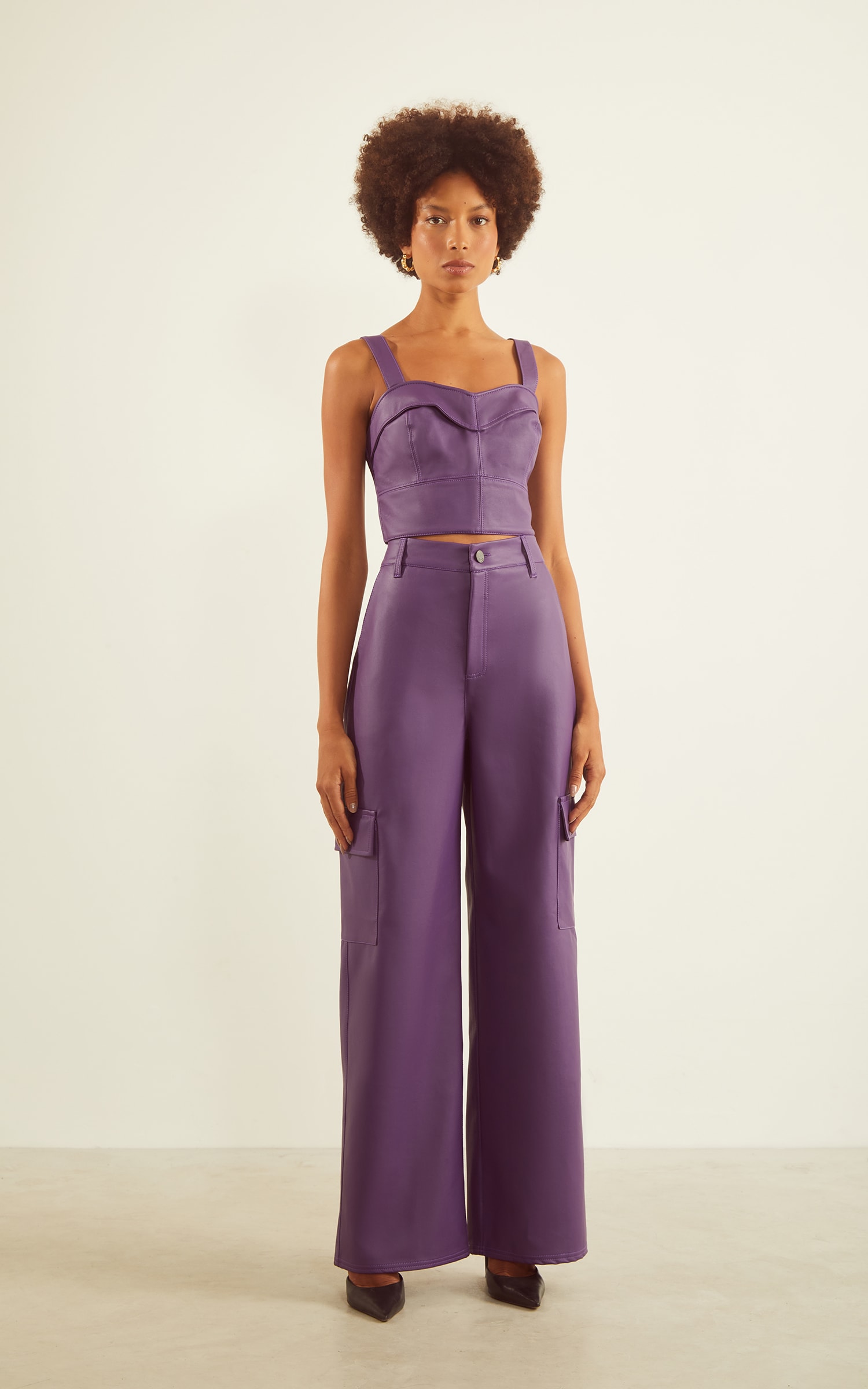 Cropped Pesponto Like Leather Roxo