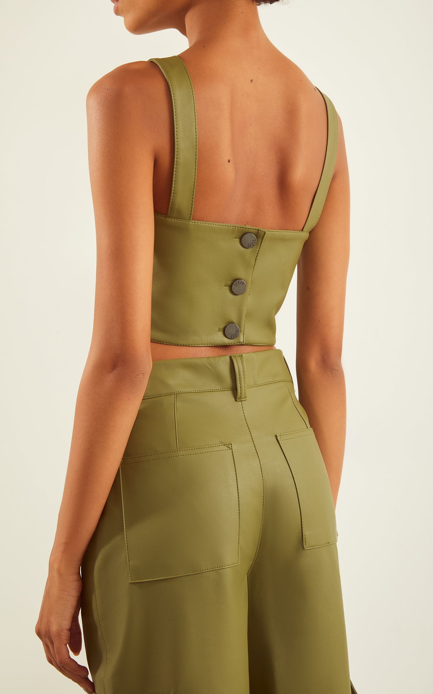 Cropped Pesponto Like Leather Verde Militar