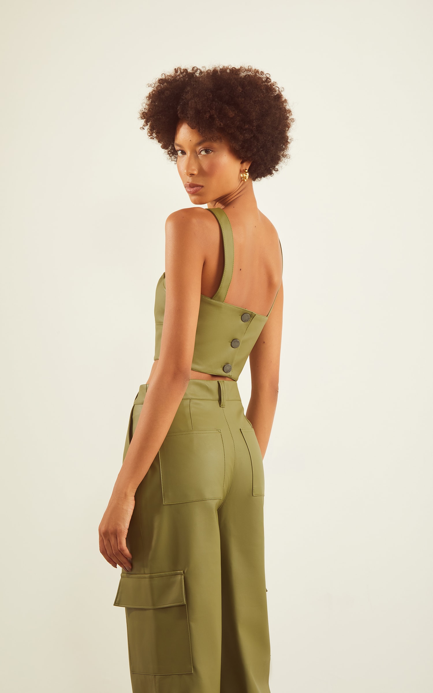 Cropped Pesponto Like Leather Verde Militar