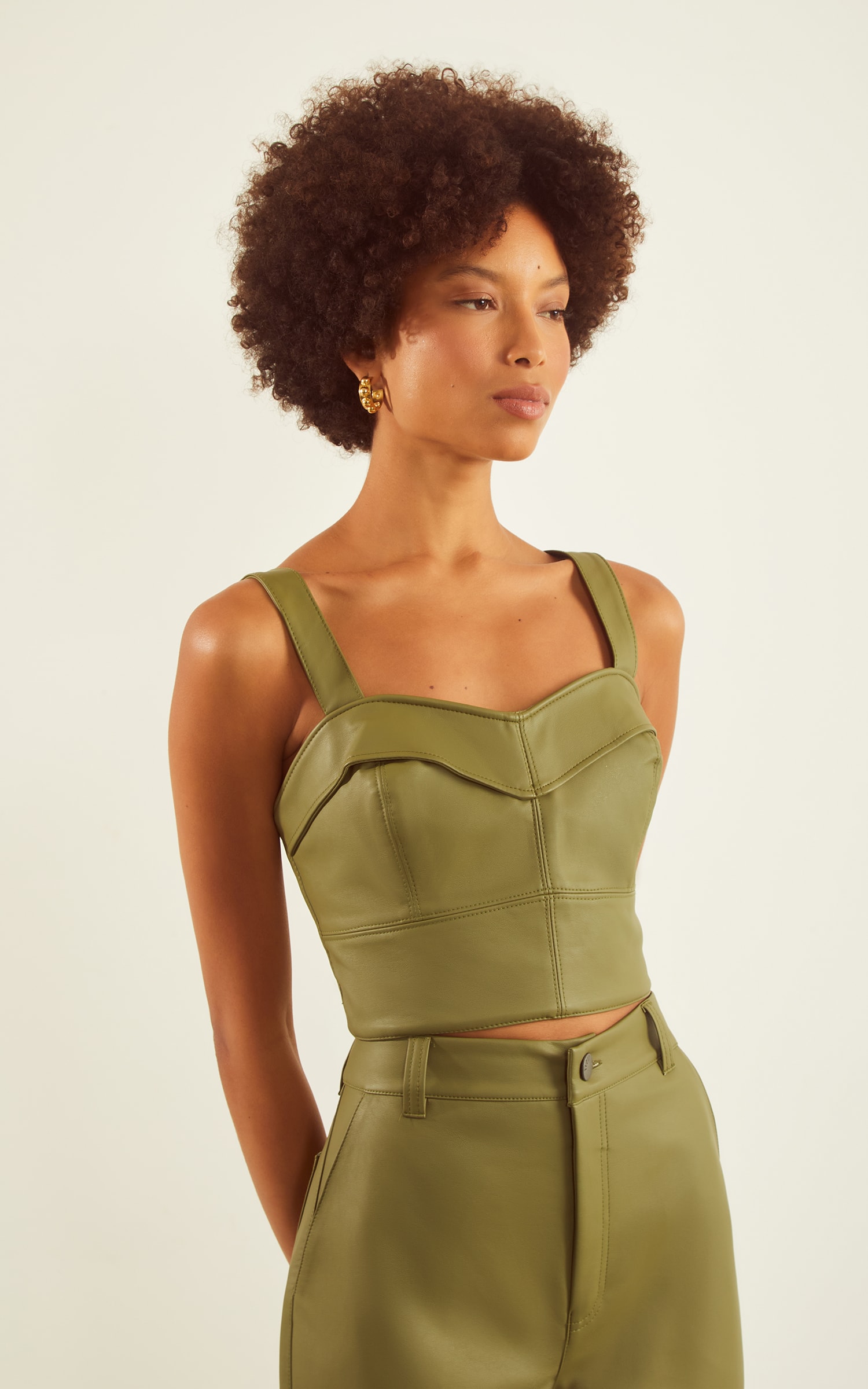 Cropped Pesponto Like Leather Verde Militar