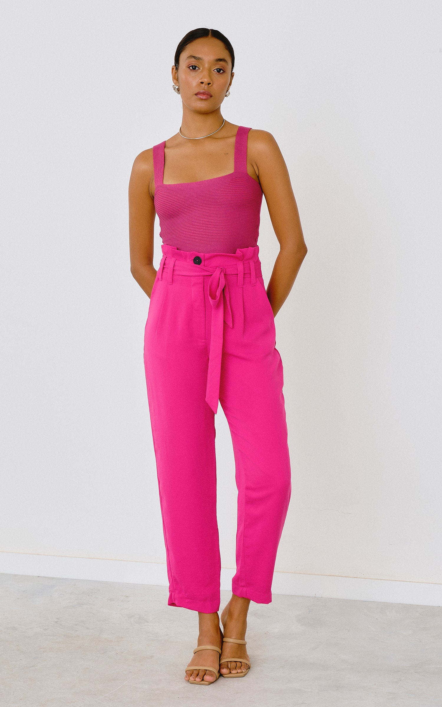 Cropped Prega Tricot Fúcsia